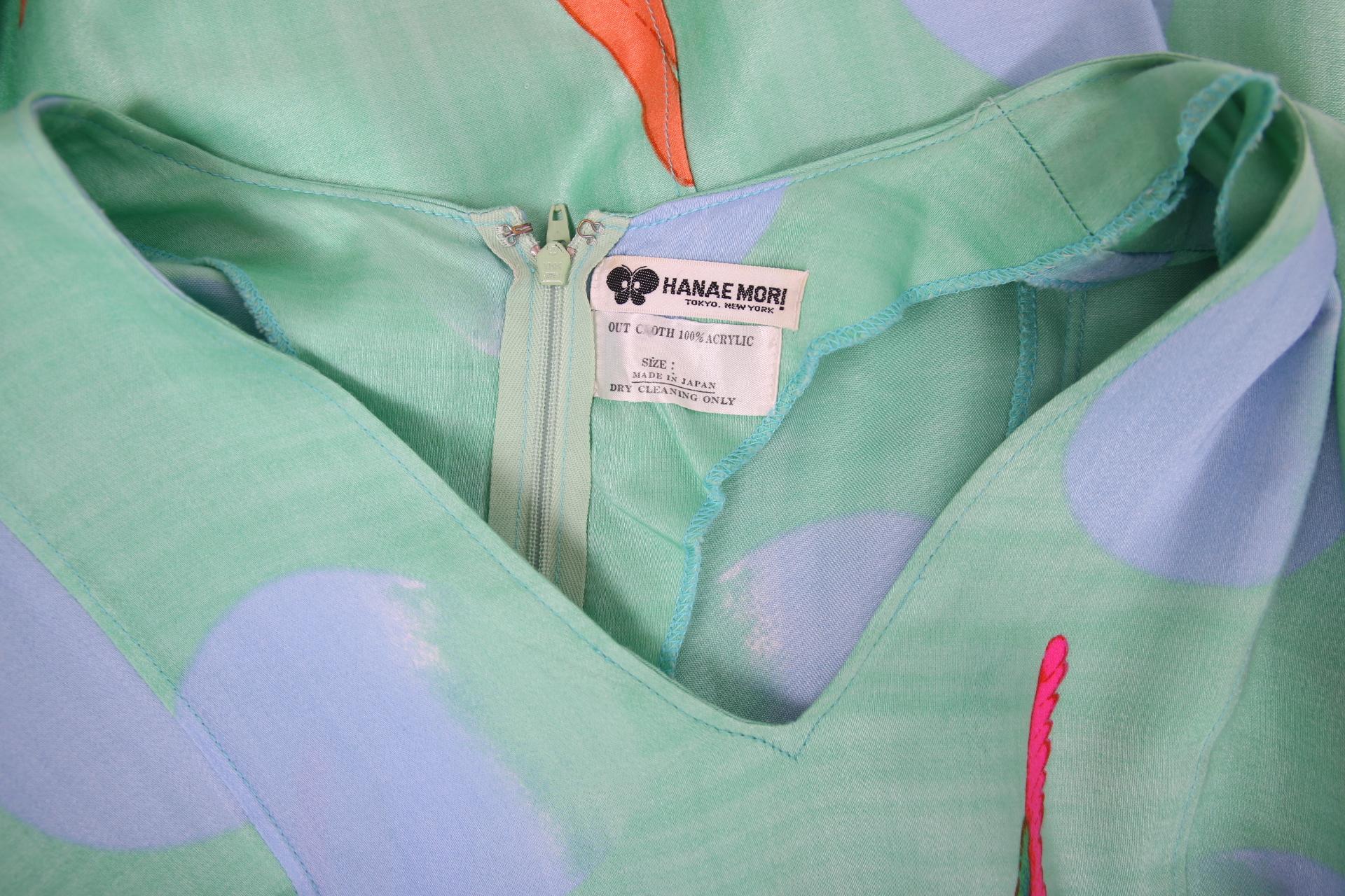 Women's Hanae Mori Green Flutter Sleeve Maxi Dress w/Exotic Bird Print
