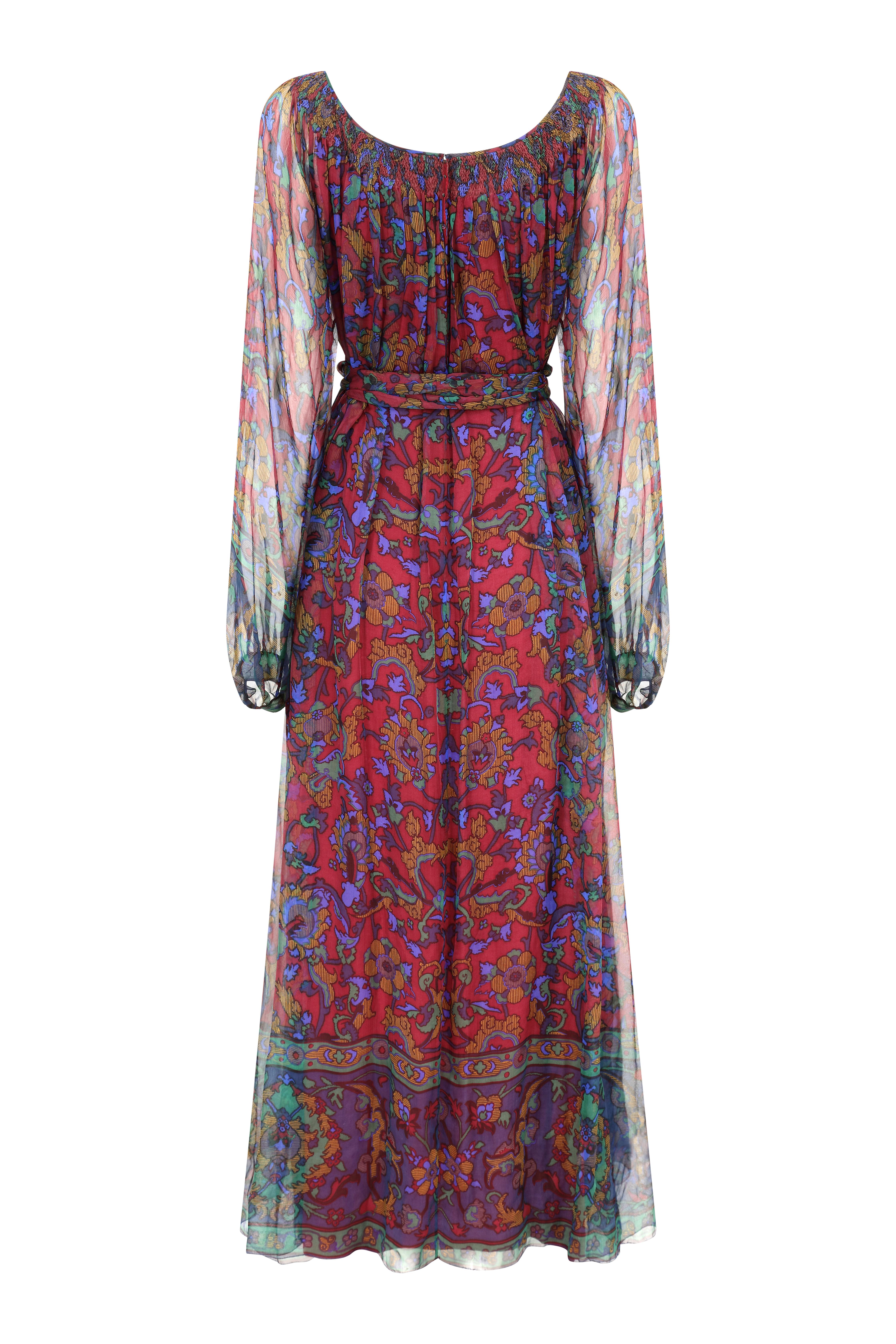 Vestido de gasa de seda estampada de Alta Costura Hanae Mori Marrón en venta