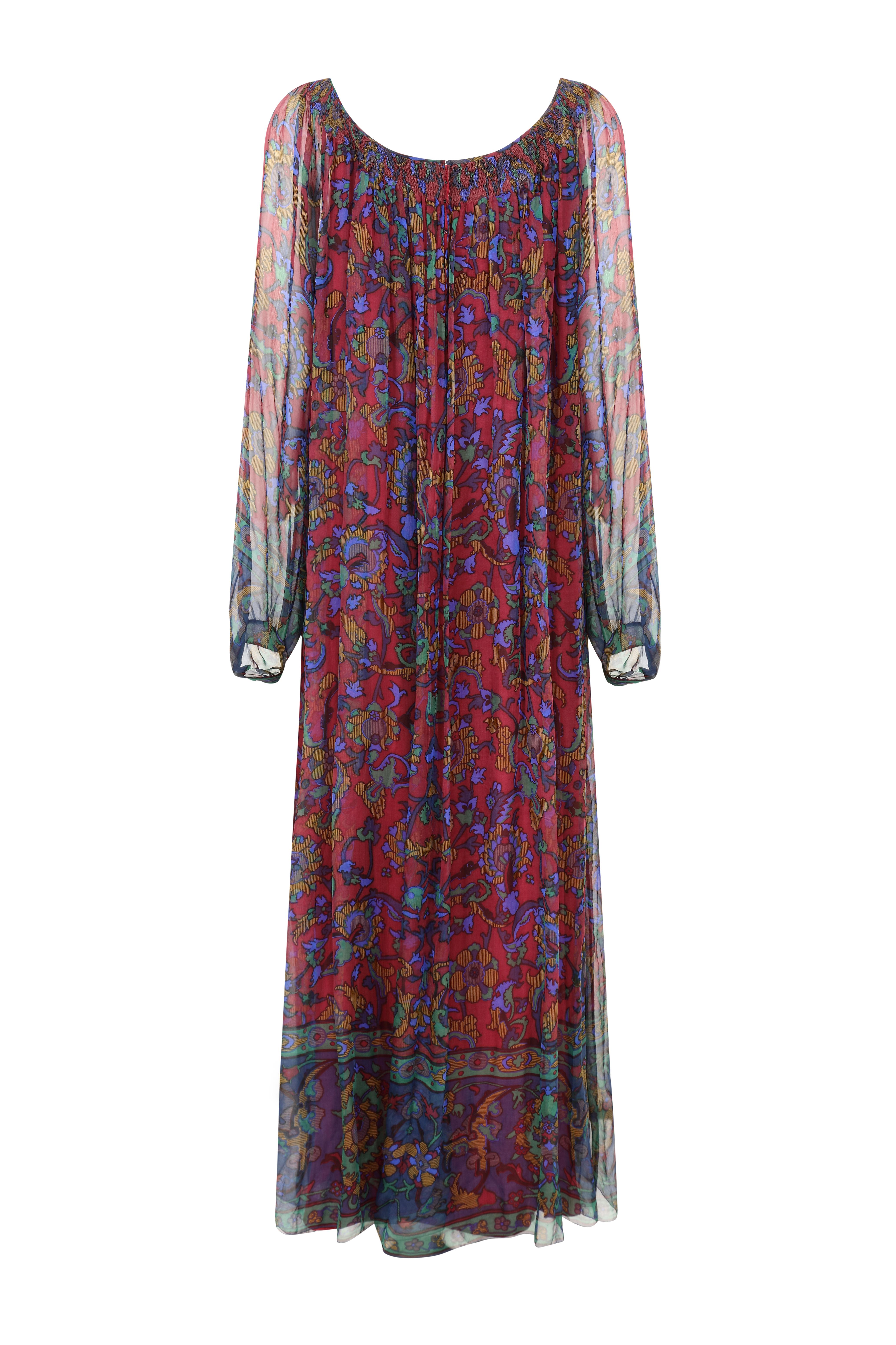 Brown Hanae Mori Haute Couture Printed Silk Chiffon Dress For Sale