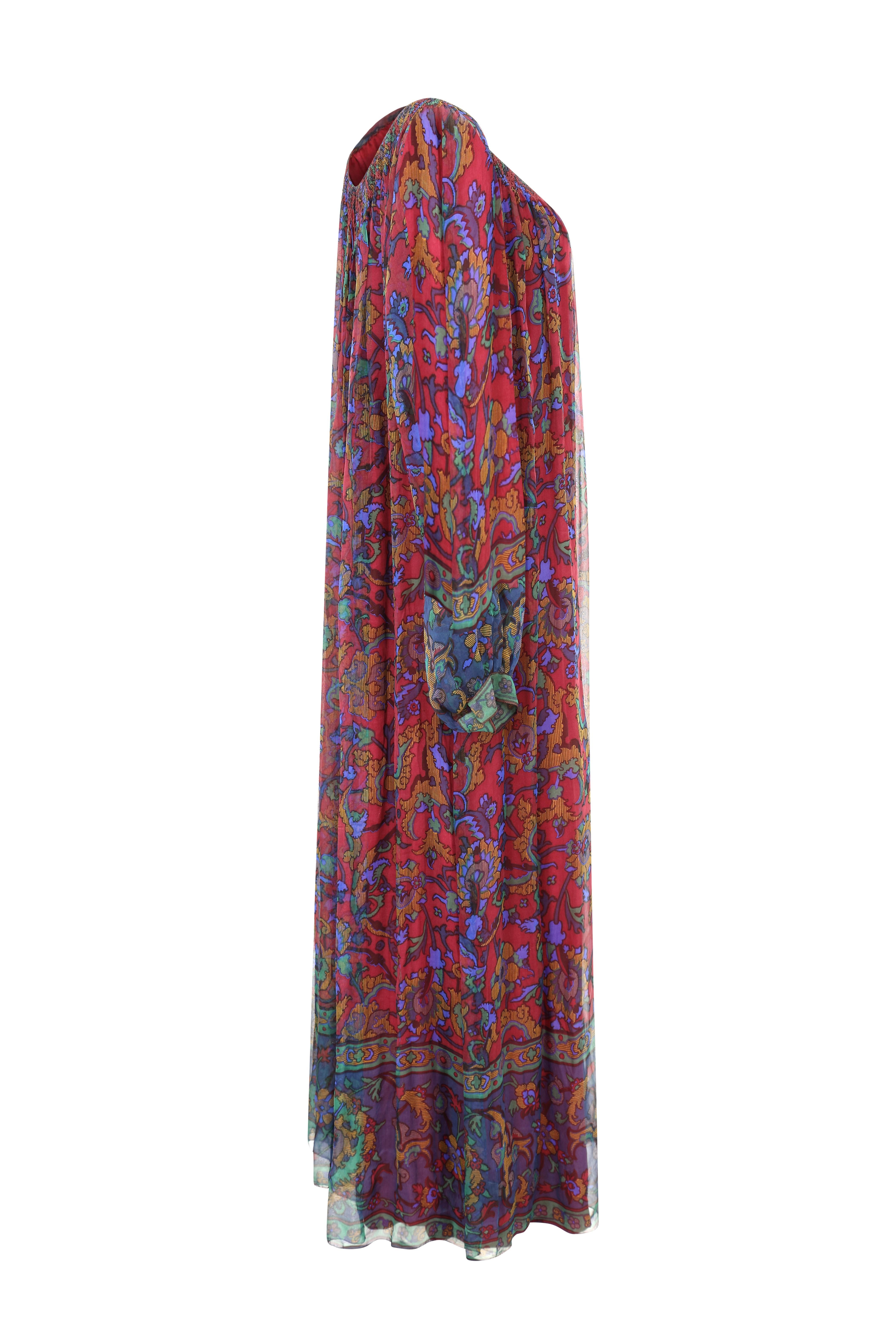 Hanae Mori Haute Couture Printed Silk Chiffon Dress In Excellent Condition For Sale In London, GB