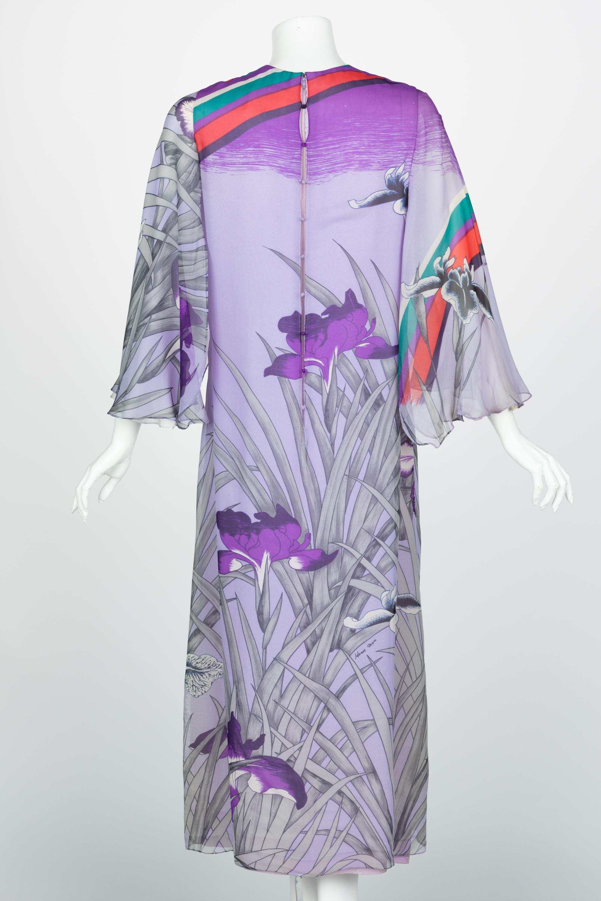 Gray Hanae Mori Lavender Angel Sleeve Dress, 1970s For Sale