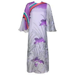 Hanae Mori - Vestito con maniche ad angelo color lavanda, anni '70