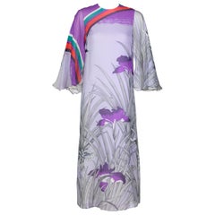 Hanae Mori Vestido lavanda con mangas de ángel, años 70