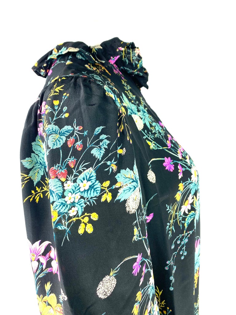 Hanae Mori Paris Black and Multi Colored Silk Mini Dress, Size Small