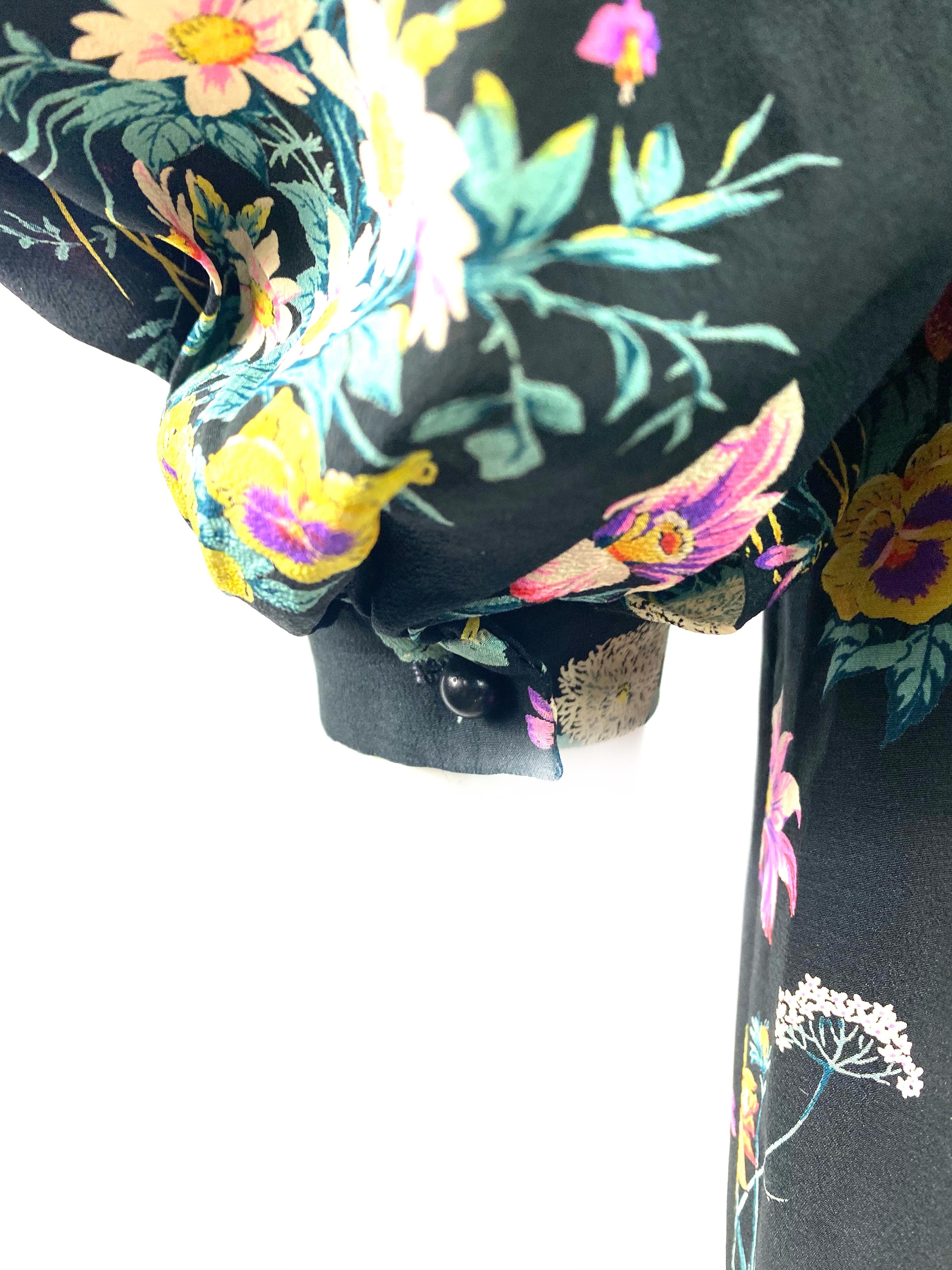 Hanae Mori Paris Black and Multi Colored Silk Mini Dress, Size Small For Sale 3