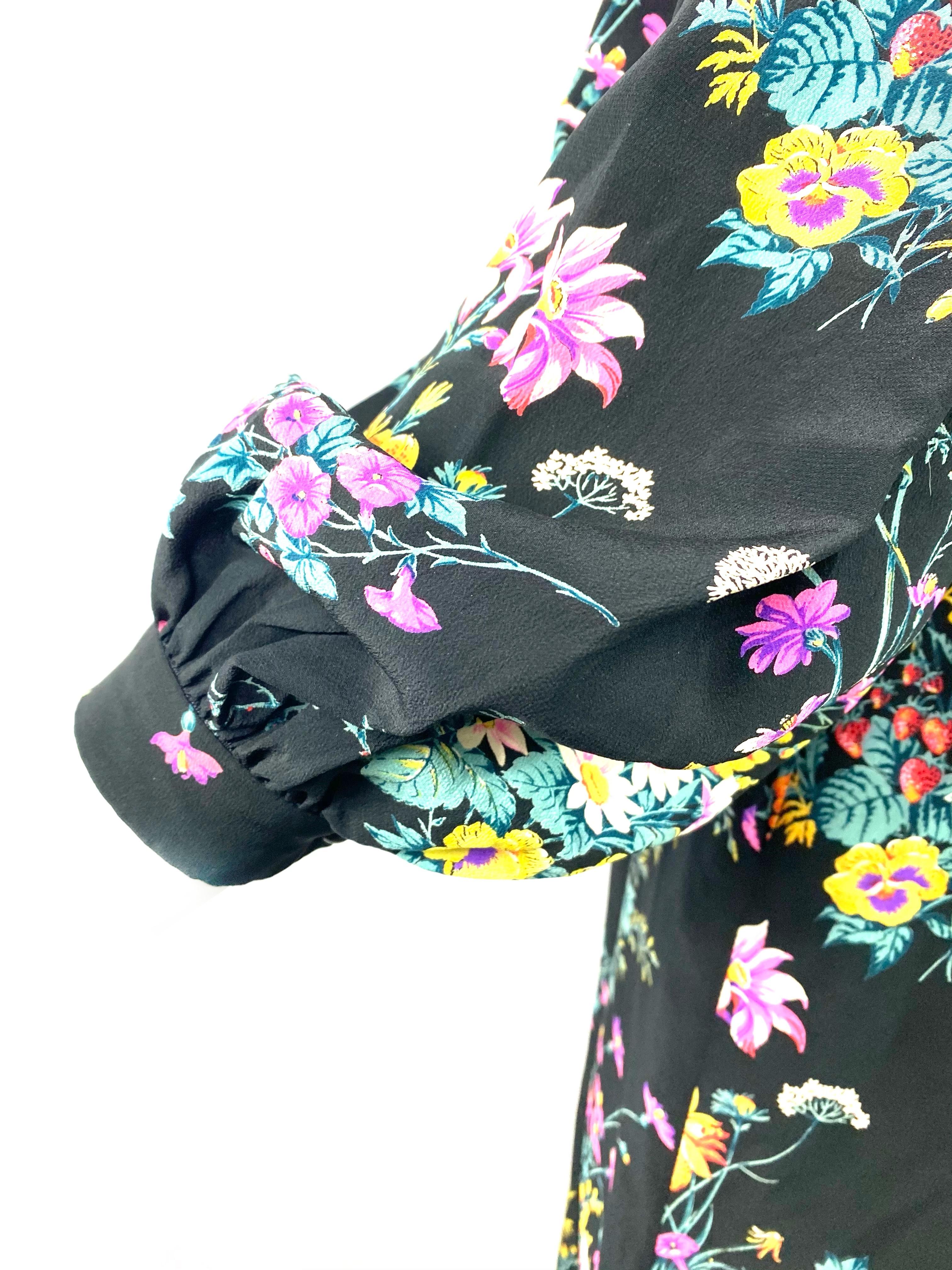 Hanae Mori Paris Black and Multi Colored Silk Mini Dress, Size Small For Sale 4