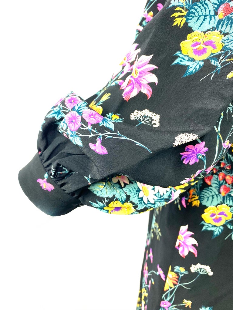 Hanae Mori Paris Black and Multi Colored Silk Mini Dress, Size Small