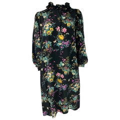 Hanae Mori Paris - Robe courte en soie noire et multicolore, taille S