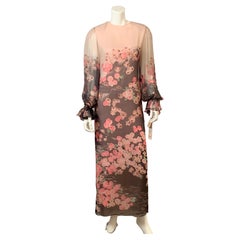Hanae Mori Pink Floral Print Silk Chiffon Dress Original Tags Never Worn