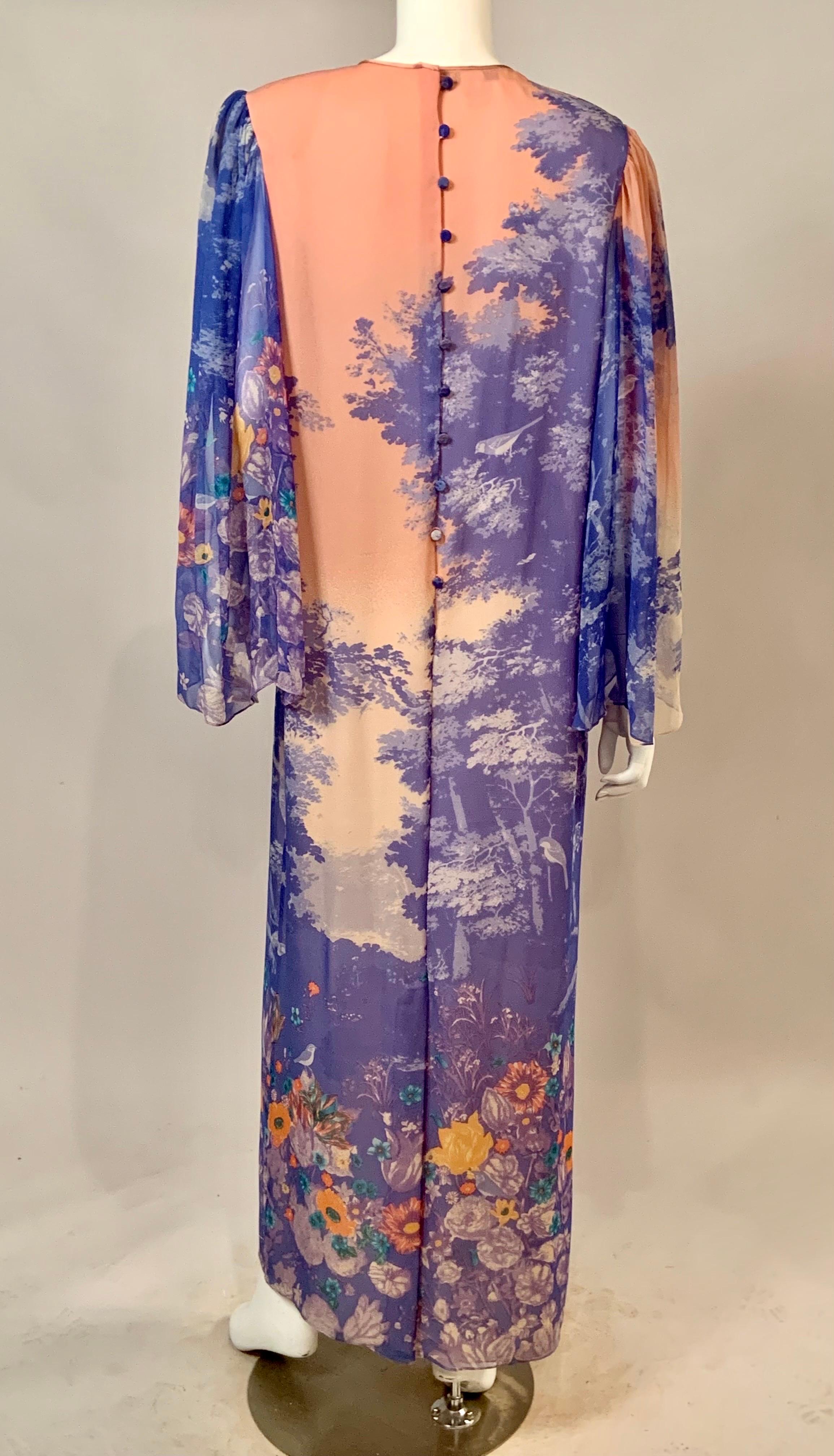 Hanae Mori Printed Silk Chiffon Caftan Dress Larger Size 7