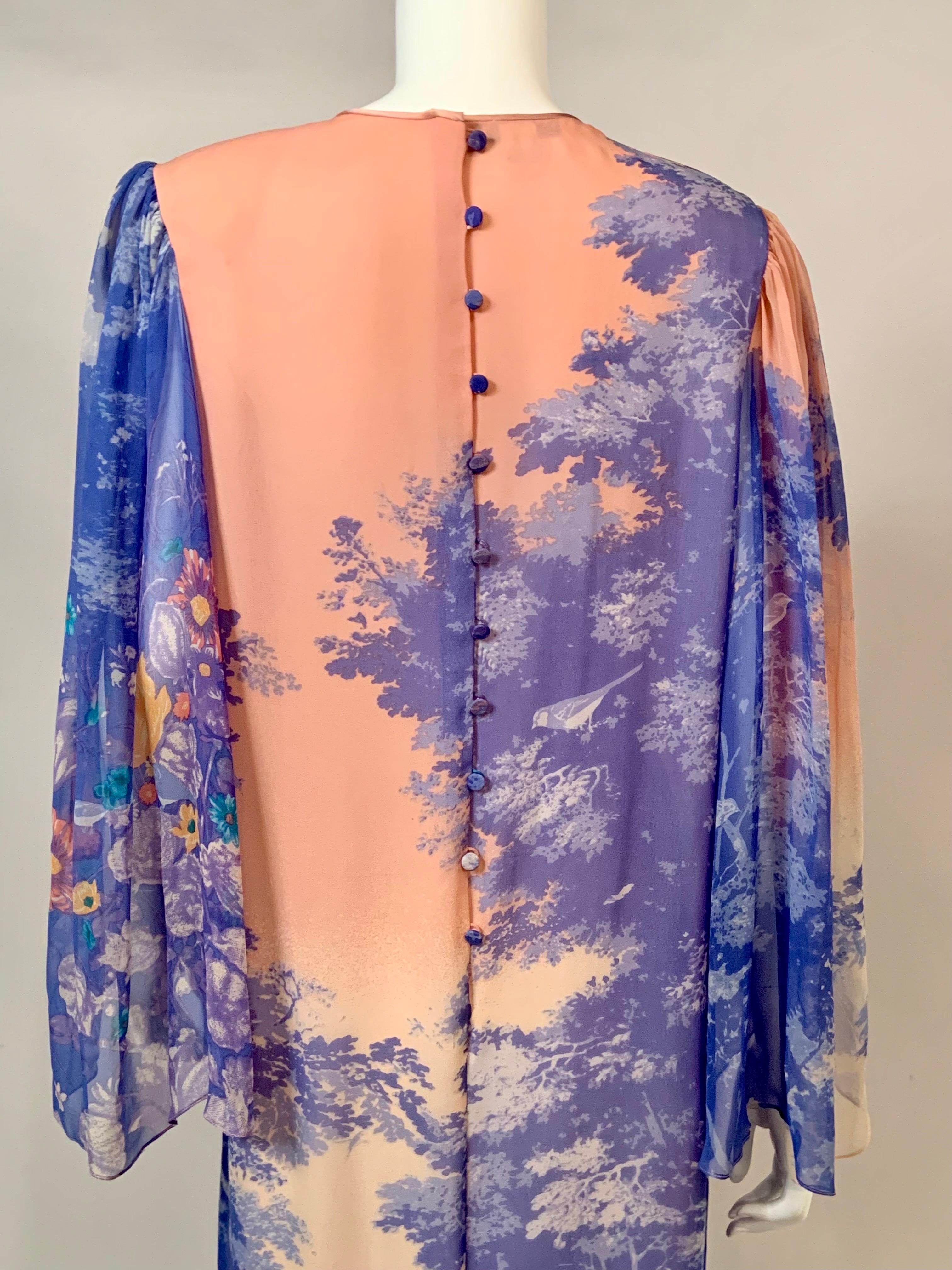 Hanae Mori Printed Silk Chiffon Caftan Dress Larger Size 8