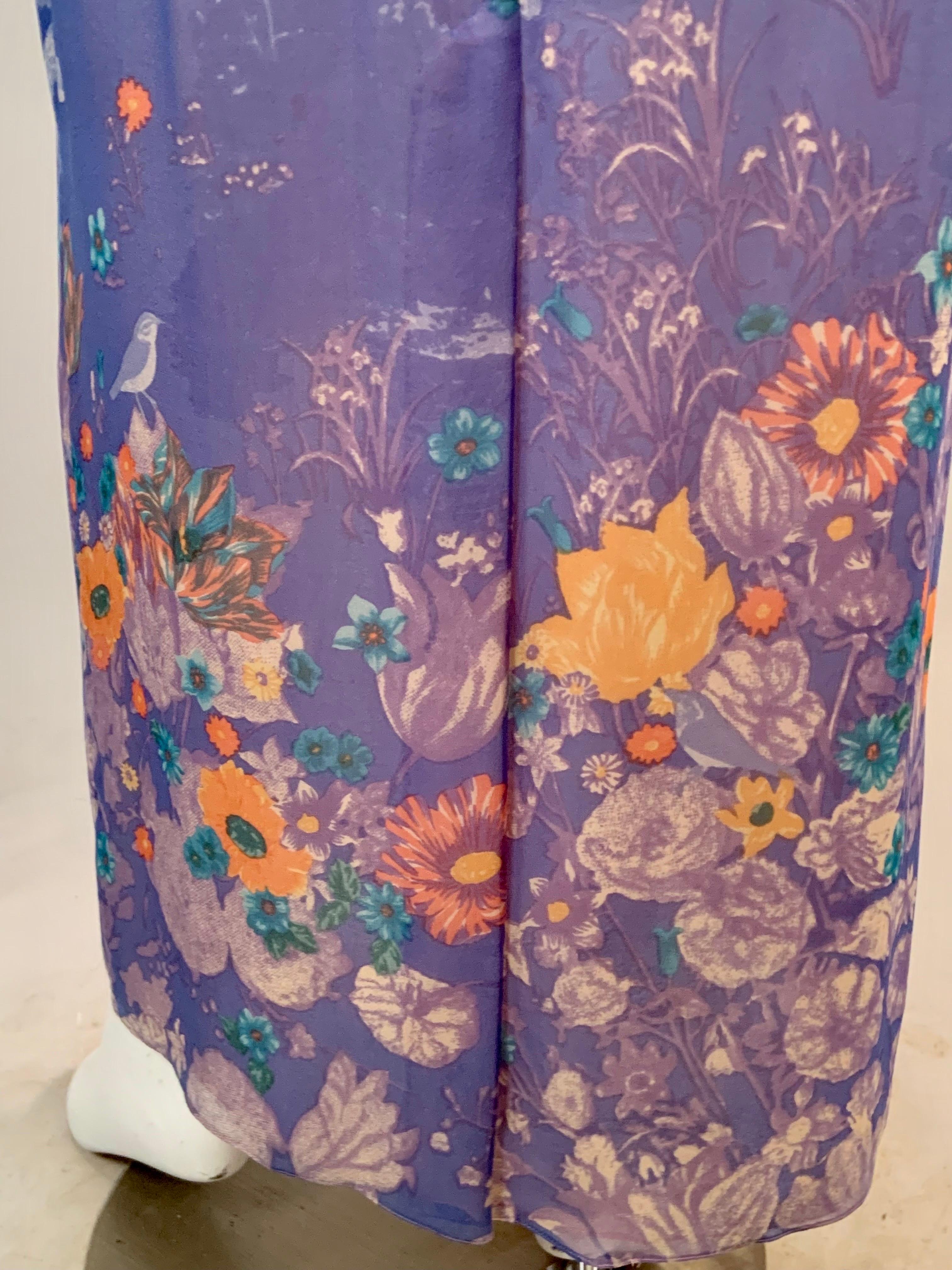 Hanae Mori Printed Silk Chiffon Caftan Dress Larger Size 9