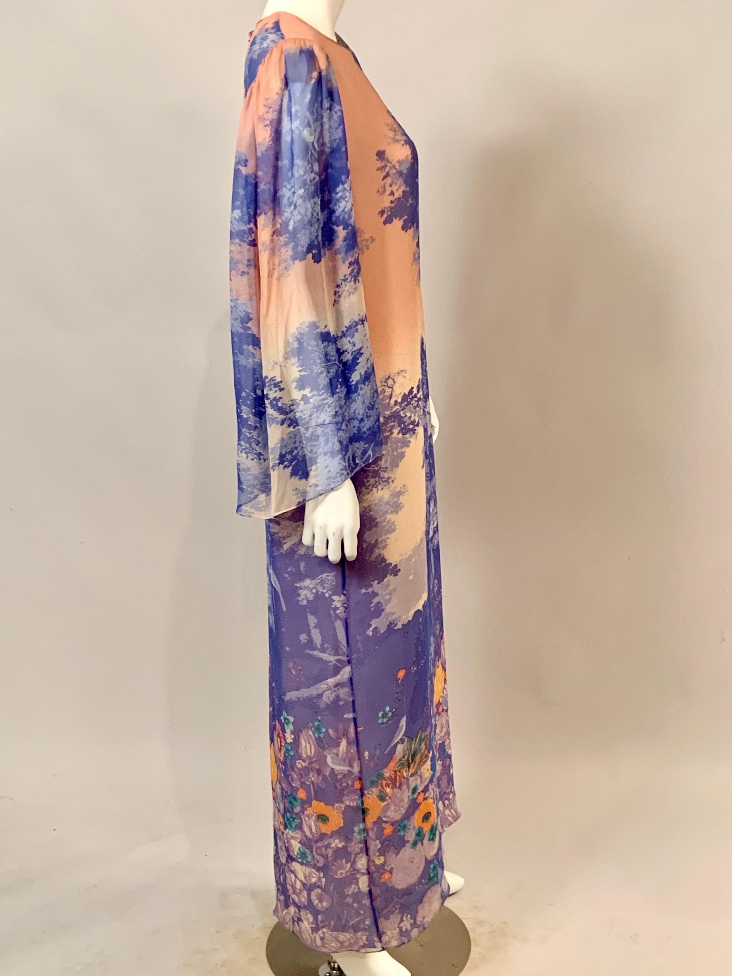 Hanae Mori Printed Silk Chiffon Caftan Dress Larger Size 11