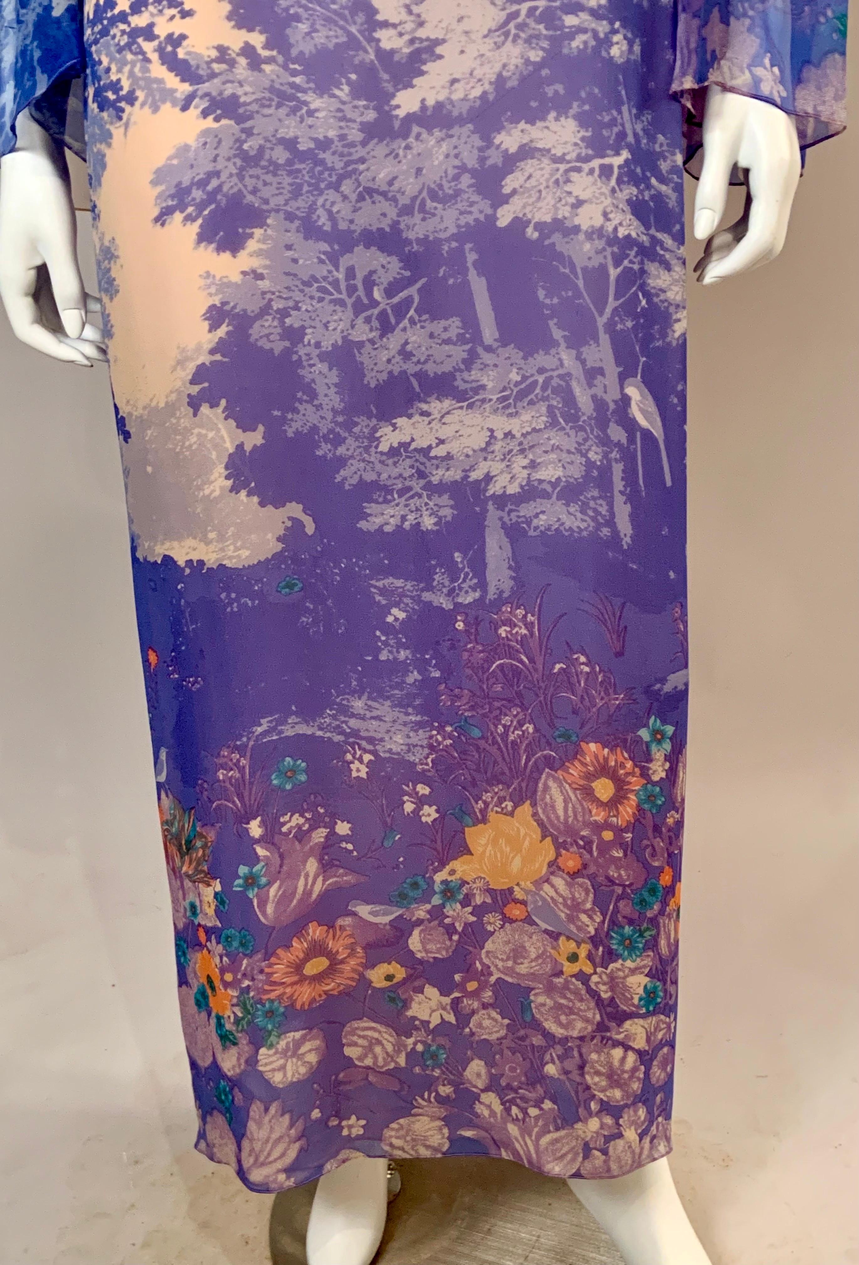 Women's Hanae Mori Printed Silk Chiffon Caftan Dress Larger Size