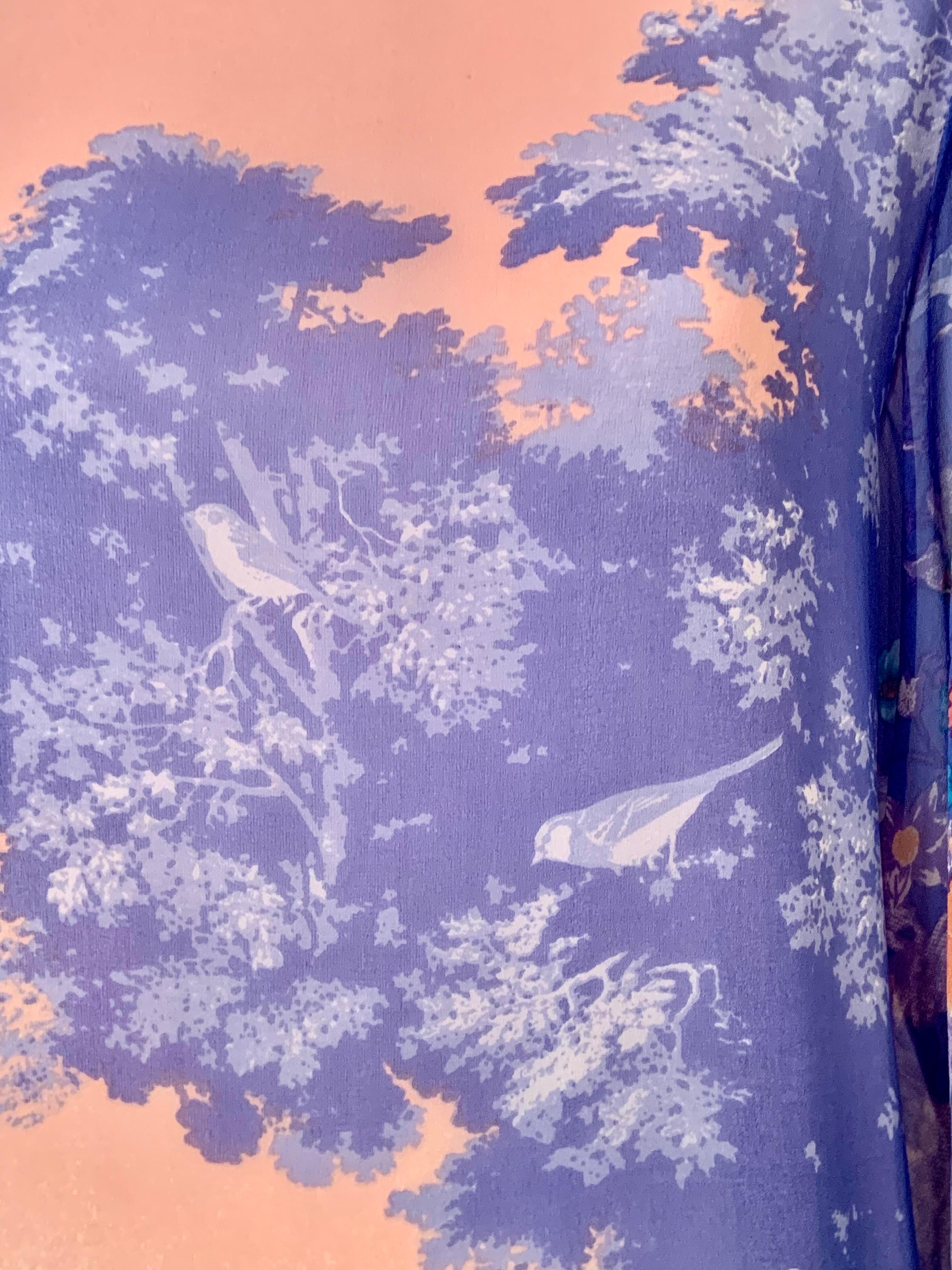 Hanae Mori Printed Silk Chiffon Caftan Dress Larger Size 1
