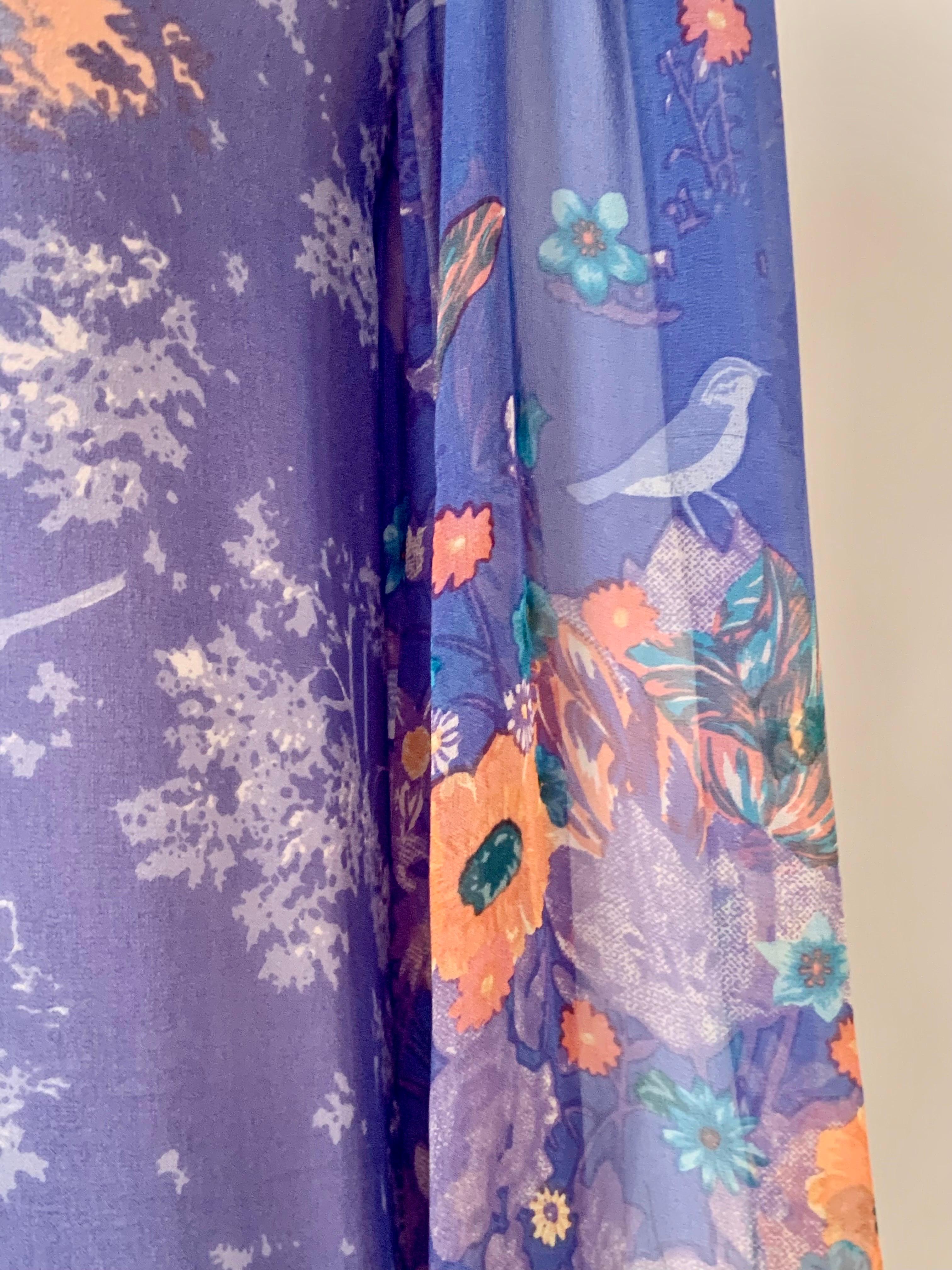 Hanae Mori Printed Silk Chiffon Caftan Dress Larger Size 2