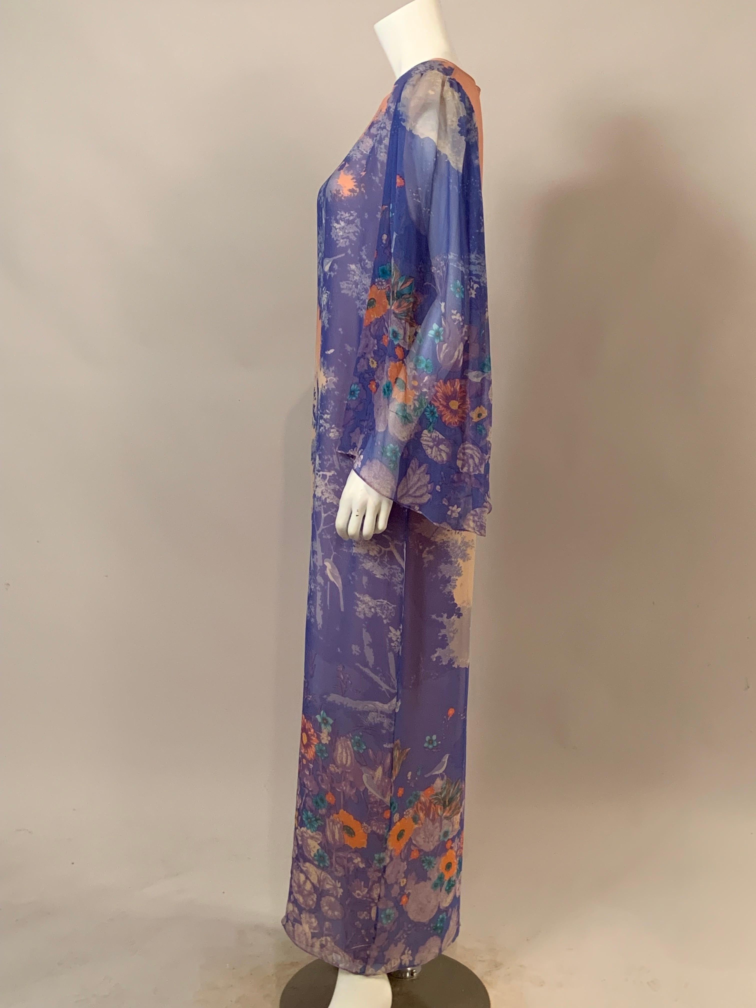Hanae Mori Printed Silk Chiffon Caftan Dress Larger Size 3