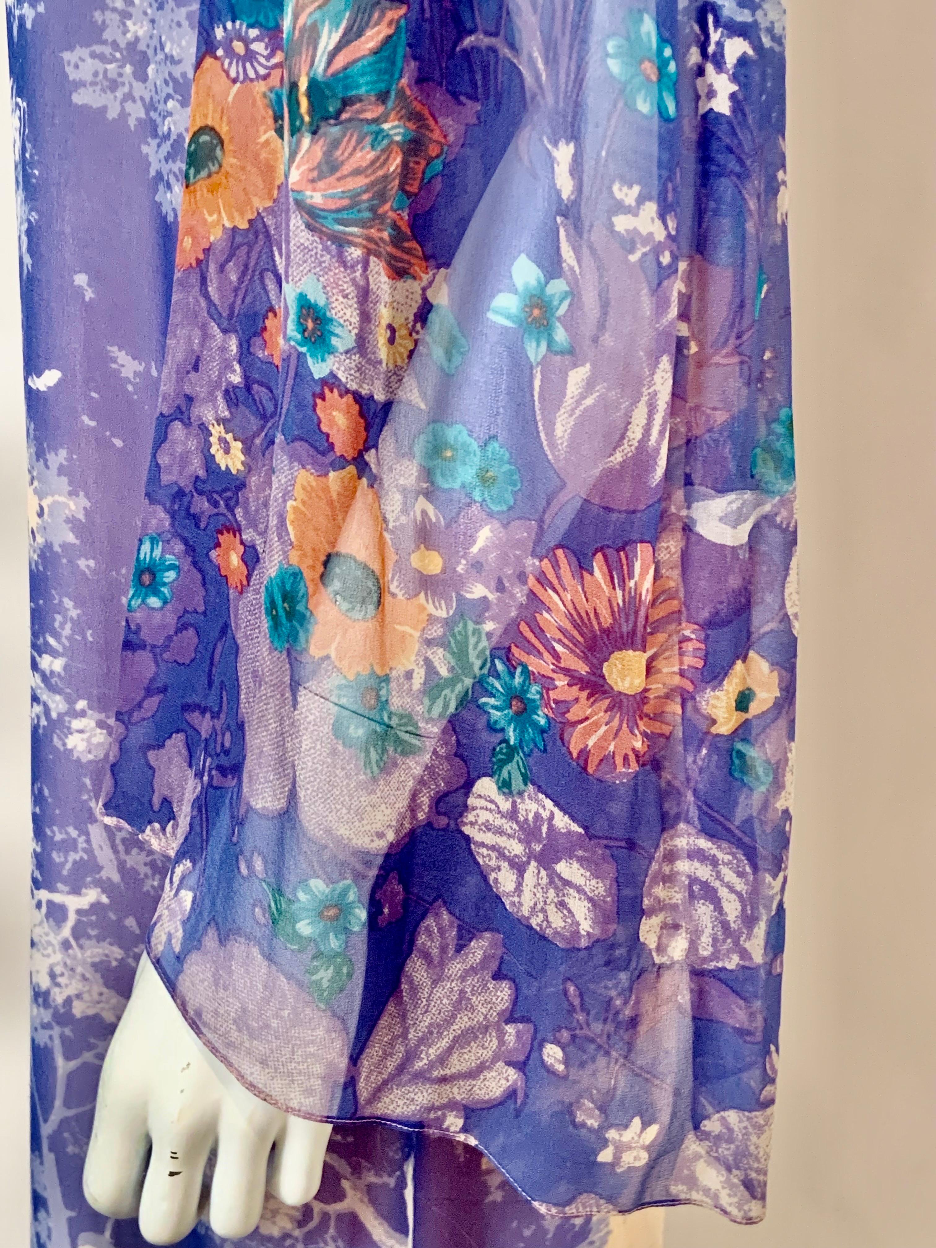 Hanae Mori Printed Silk Chiffon Caftan Dress Larger Size 5