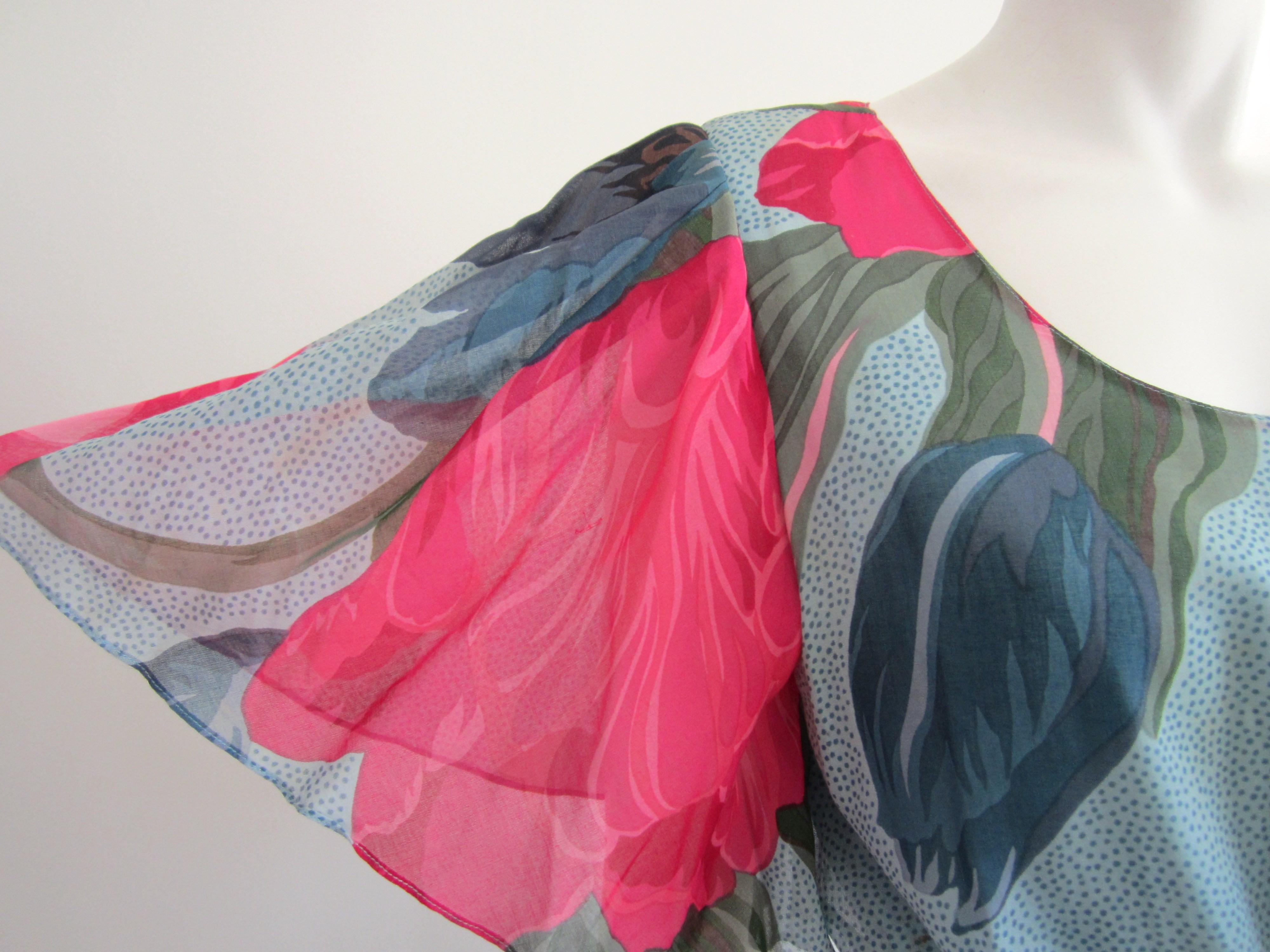 Grigio Hanae Mori ROSSO e blu con stampa floreale  Abito anni '80 Vintage in vendita