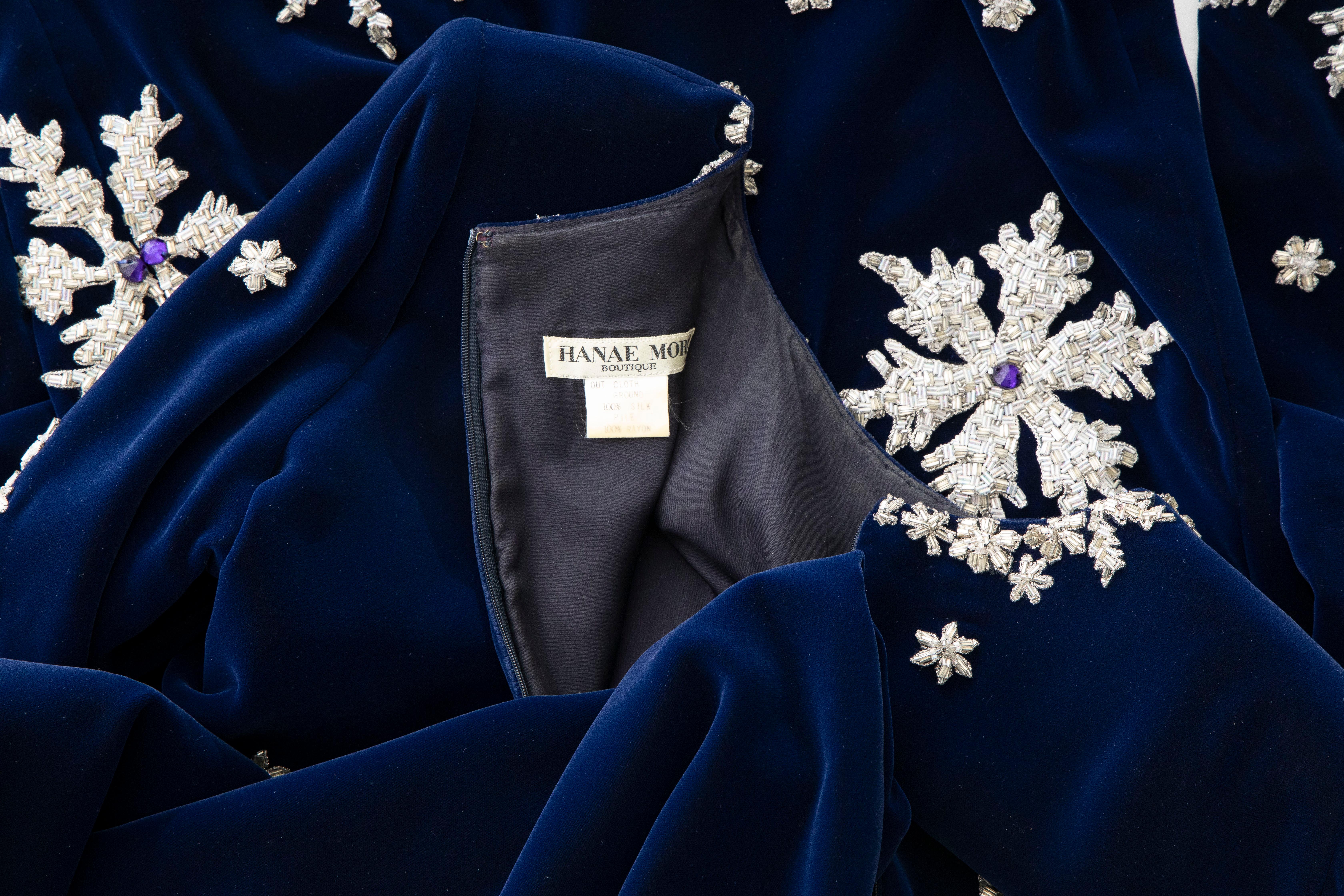 Hanae Mori Silk Blue Velvet Silver Embroidery Evening Skirt Suit, Circa: 1980's  For Sale 9