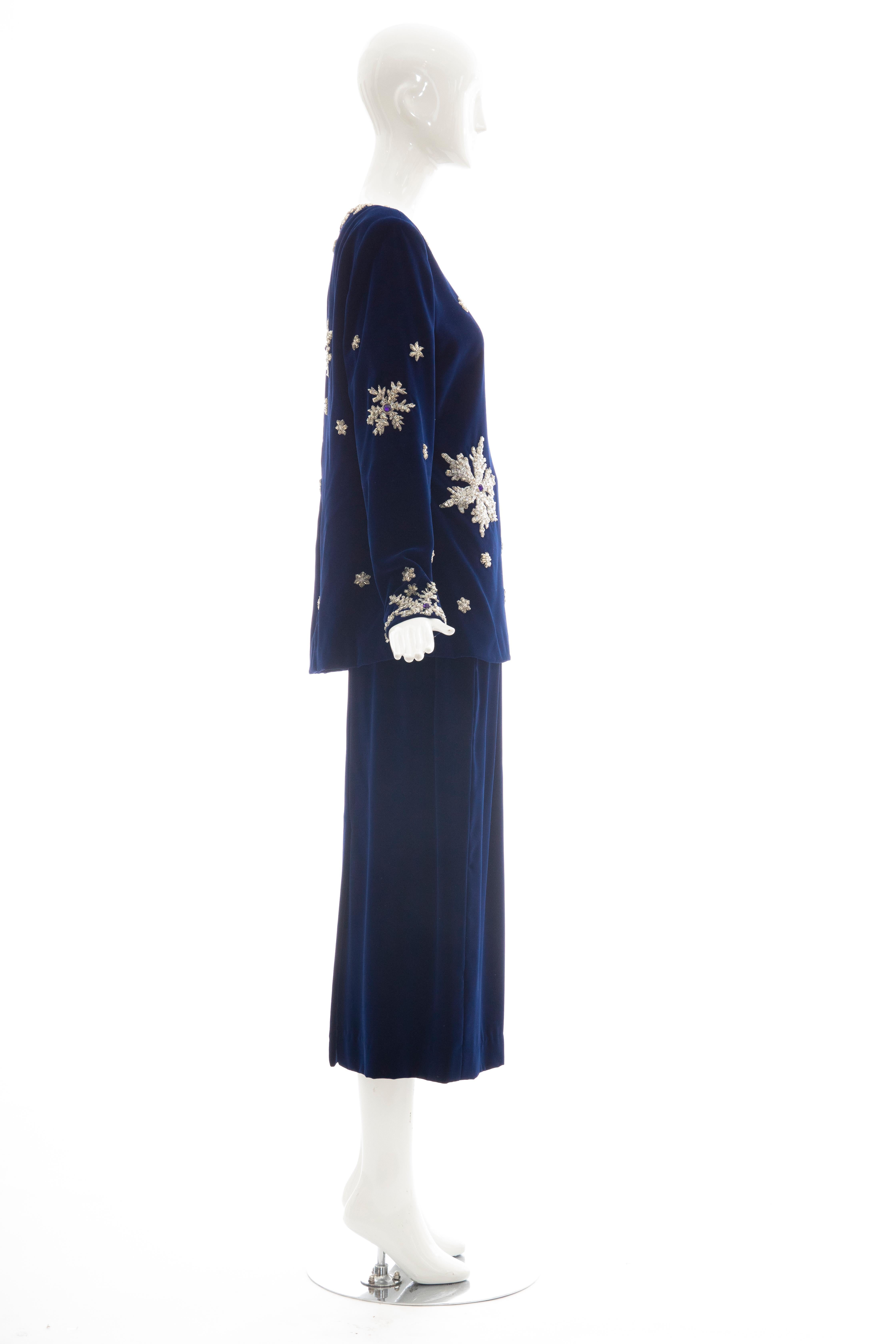 Women's Hanae Mori Silk Blue Velvet Silver Embroidery Evening Skirt Suit, Circa: 1980's  For Sale