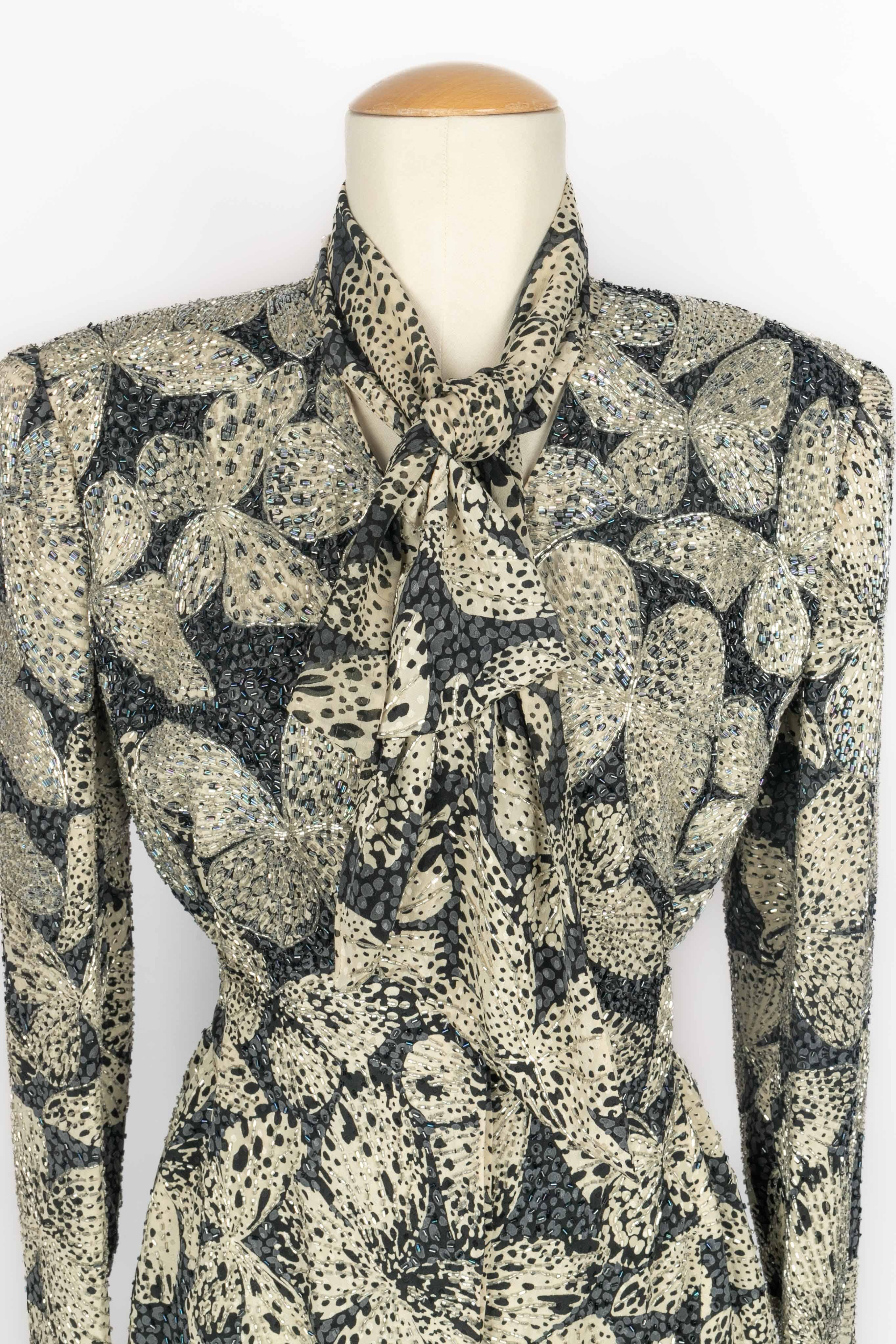 Beige Ensemble en soie Hanae Mori Haute Couture 1985s en vente