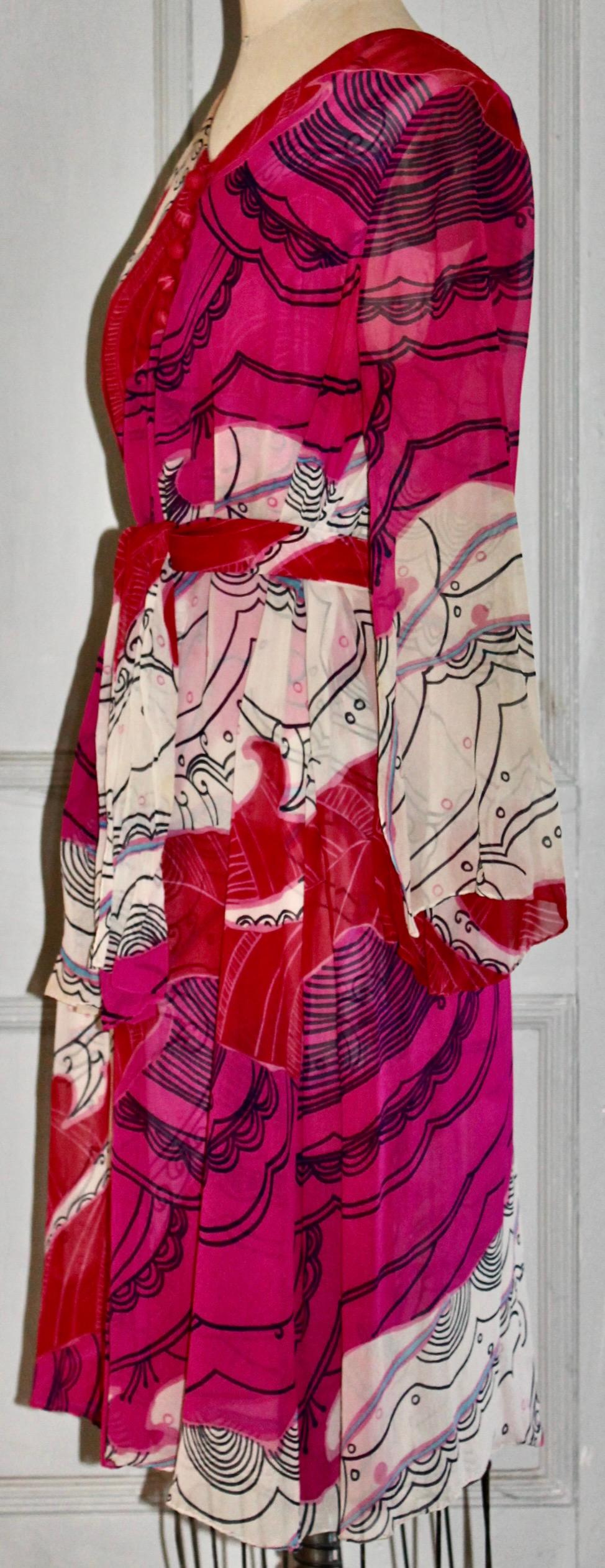 Women's Hanae Mori, Tokyo 1970 Silk Chiffon Dress For Sale