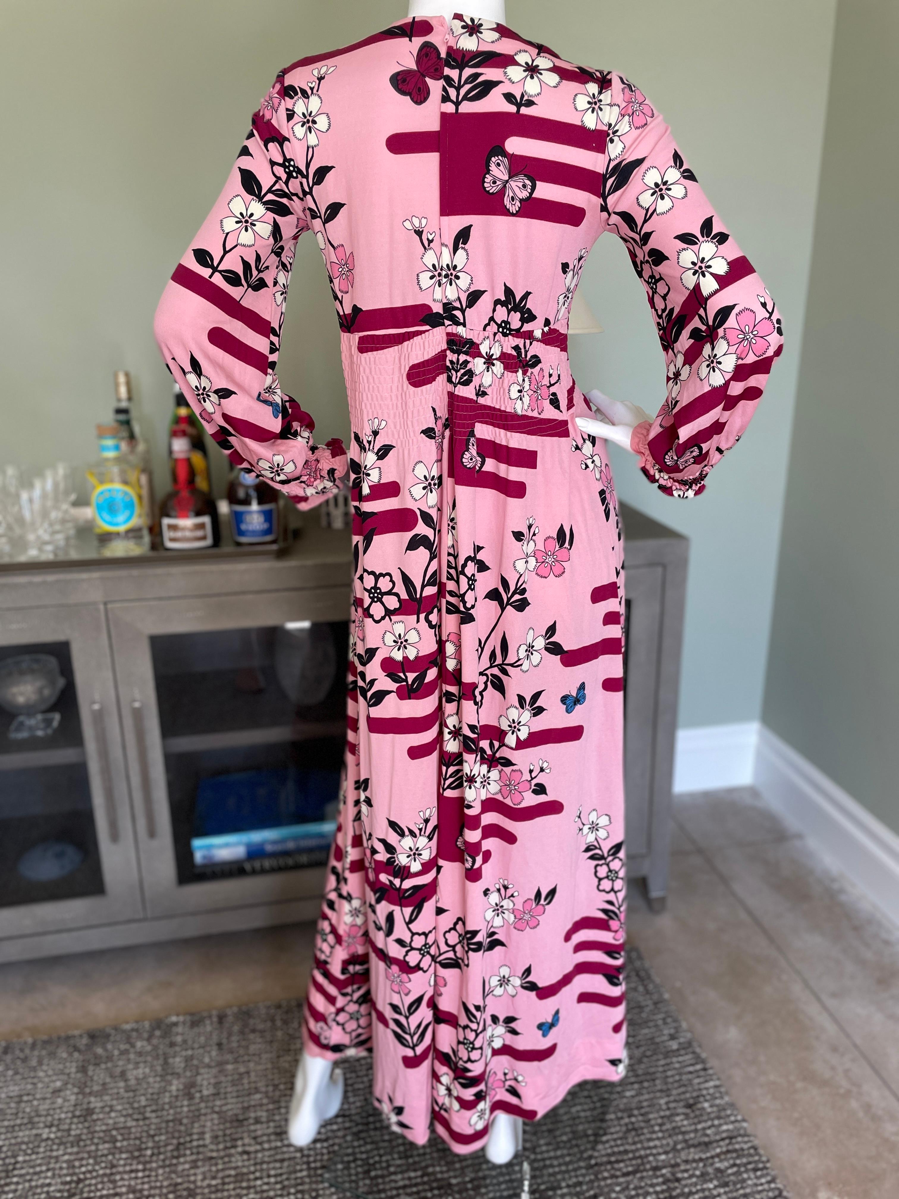 Hanae Mori Vintage Pink Japanese Floral Pattern Pink Dress In Excellent Condition For Sale In Cloverdale, CA