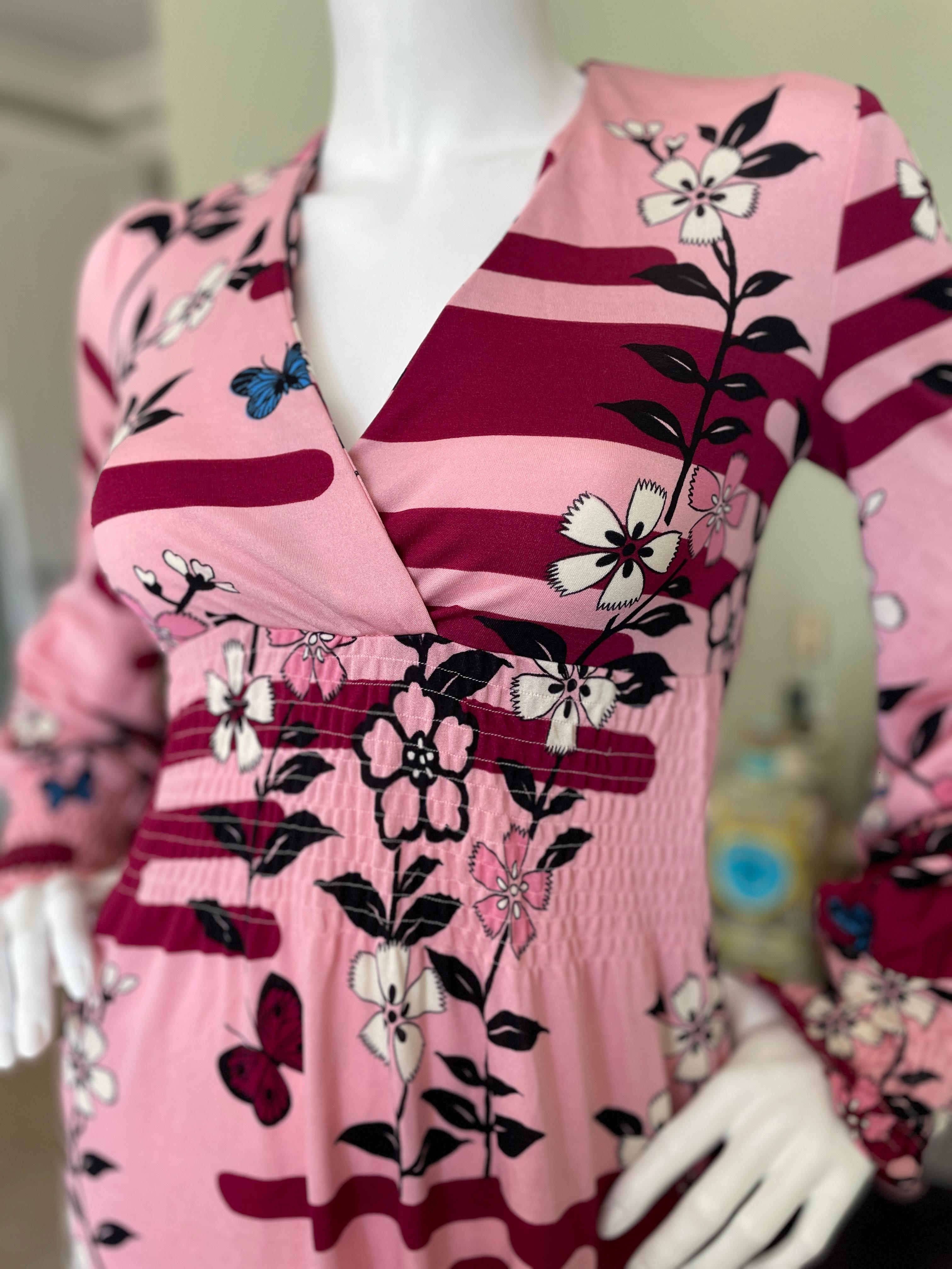 Hanae Mori Vintage Pink Japanese Floral Pattern Pink Dress For Sale 2