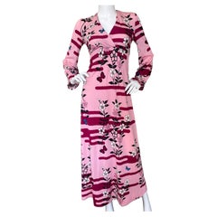Hanae Mori Vintage Pink Japanese Floral Pattern Pink Dress