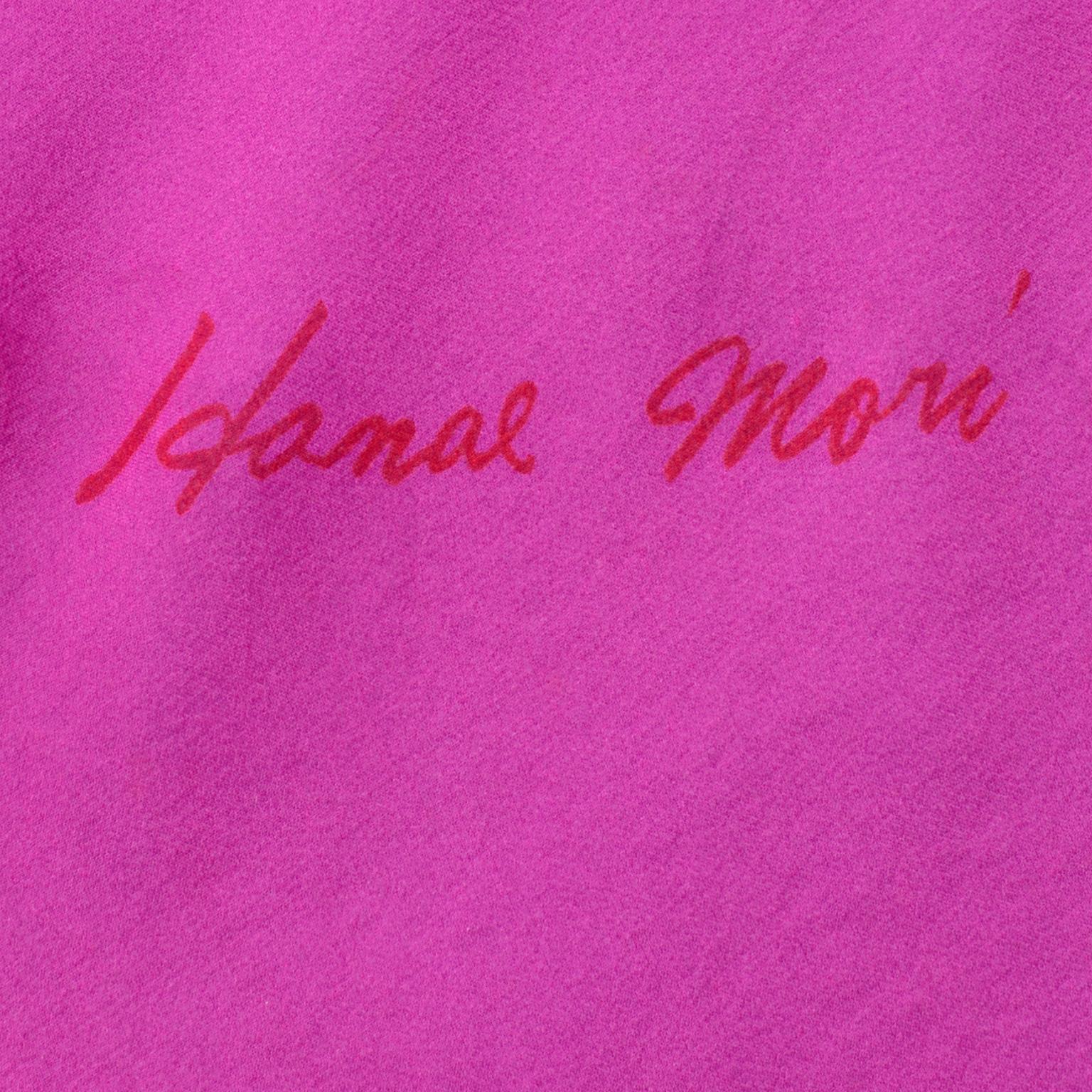 Hanae Mori Vintage Pink & Purple Silk Signed Print Poncho Style Top 6
