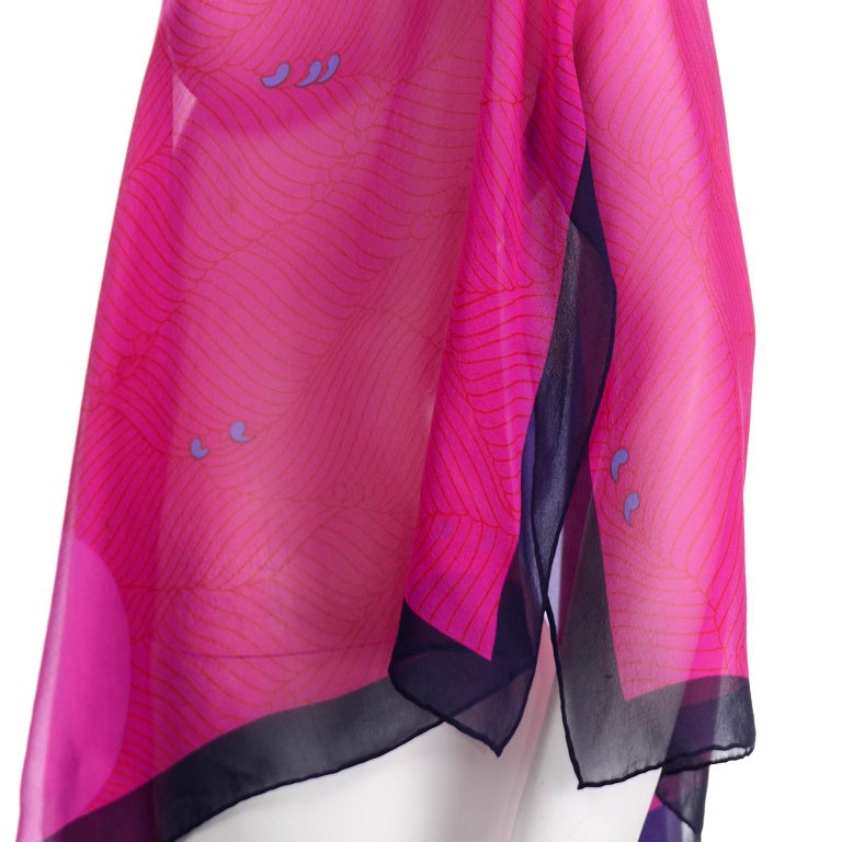Hanae Mori Vintage Pink & Purple Silk Signed Print Poncho Style Top For Sale 5