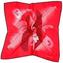 Hanae Mori Vintage Red Silk Abstract Print Scarf