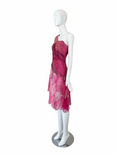 Hanae Mori Vintage Silk Hand Beaded One Shoulder Vibrant Cocktail Dress Feather (Robe de cocktail asymétrique perlée à la main)