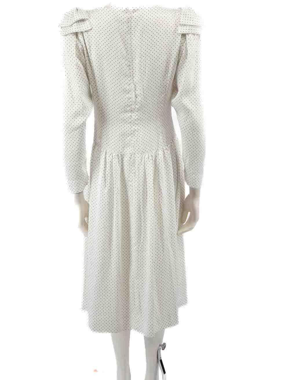 Hanae Mori White Polka Dot Long Sleeve Dress Size M In Good Condition For Sale In London, GB