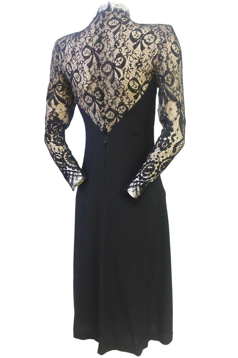 Hanae Mori Wool Crepe and Lace Fitted Dress at 1stDibs