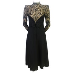 Hanae Mori Wool Crepe and Lace Fitted Dress
