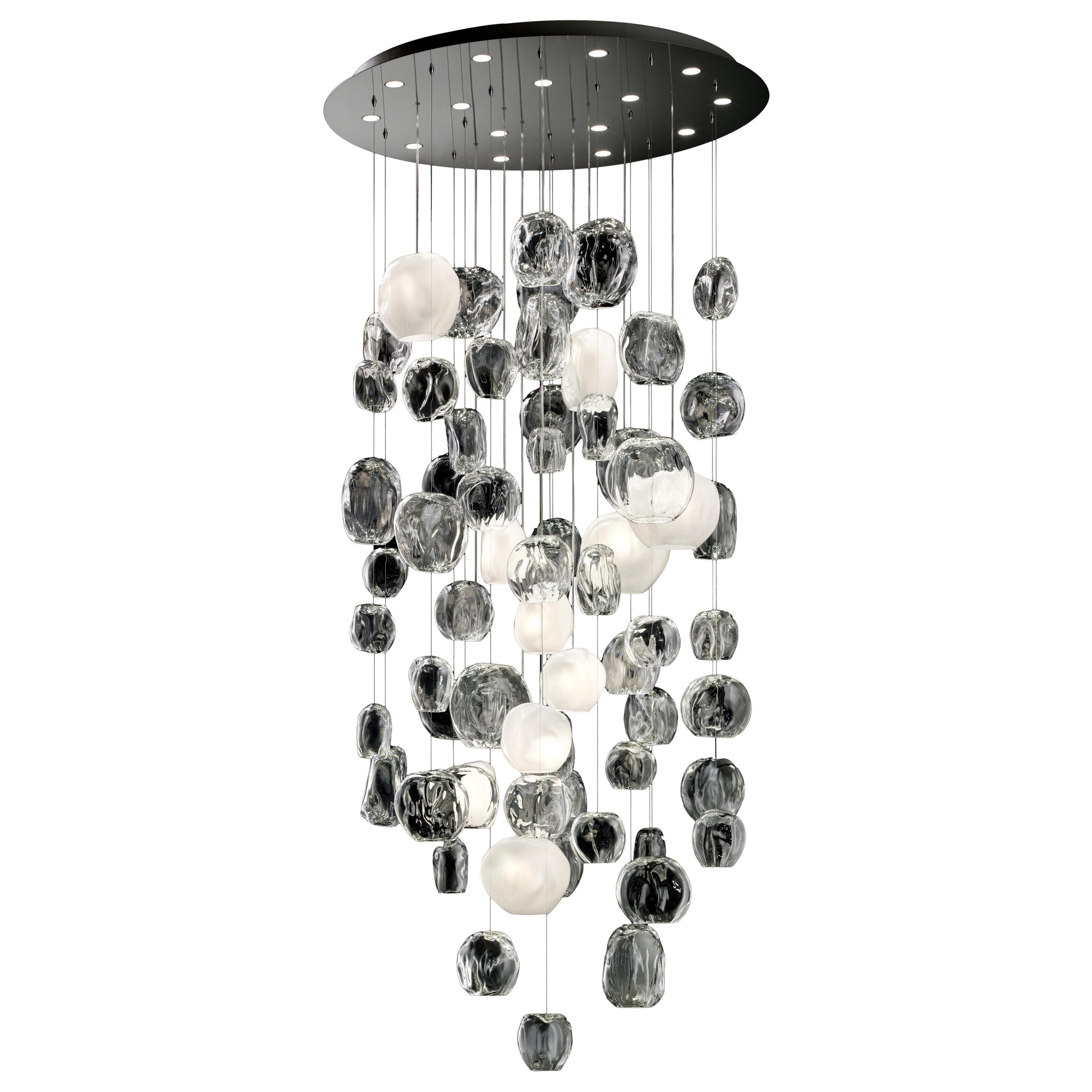 Clear (Crystal_CC) Hanami 7298 Suspension Lamp in Glass and Polished Chrome, by Barovier&Toso