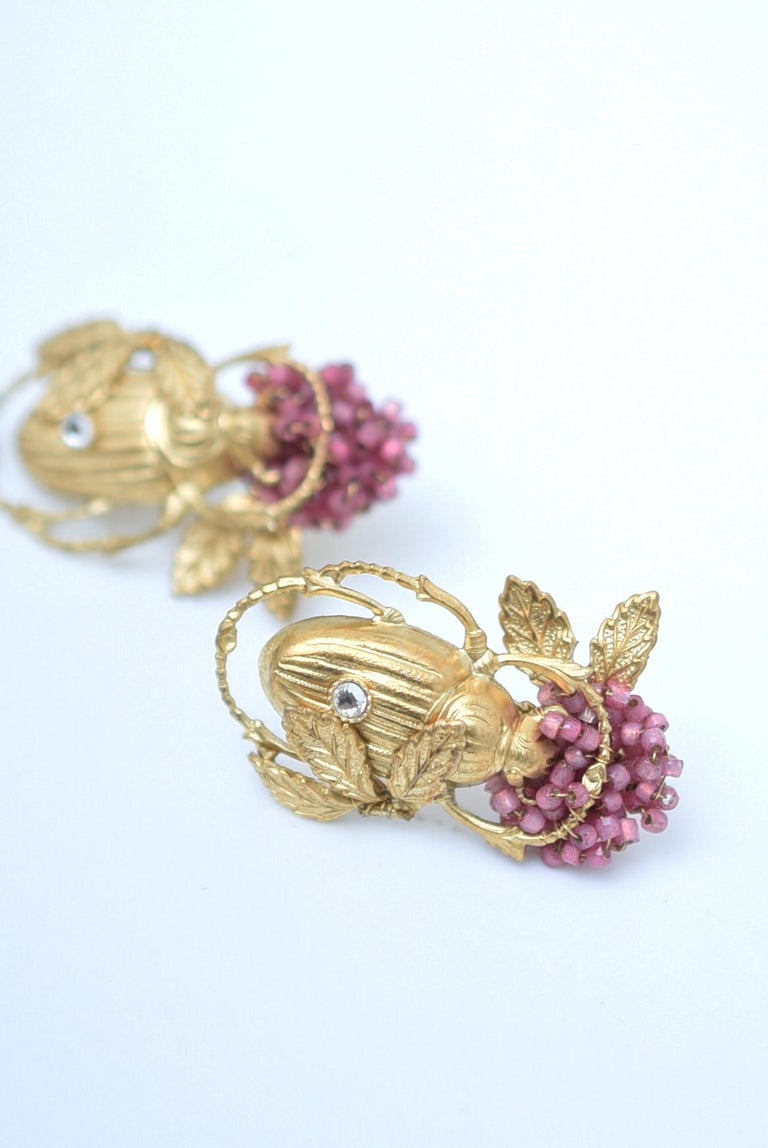 hanamuguri on raspberry earring / vintage jewelry ,1970's vintage parts ...
