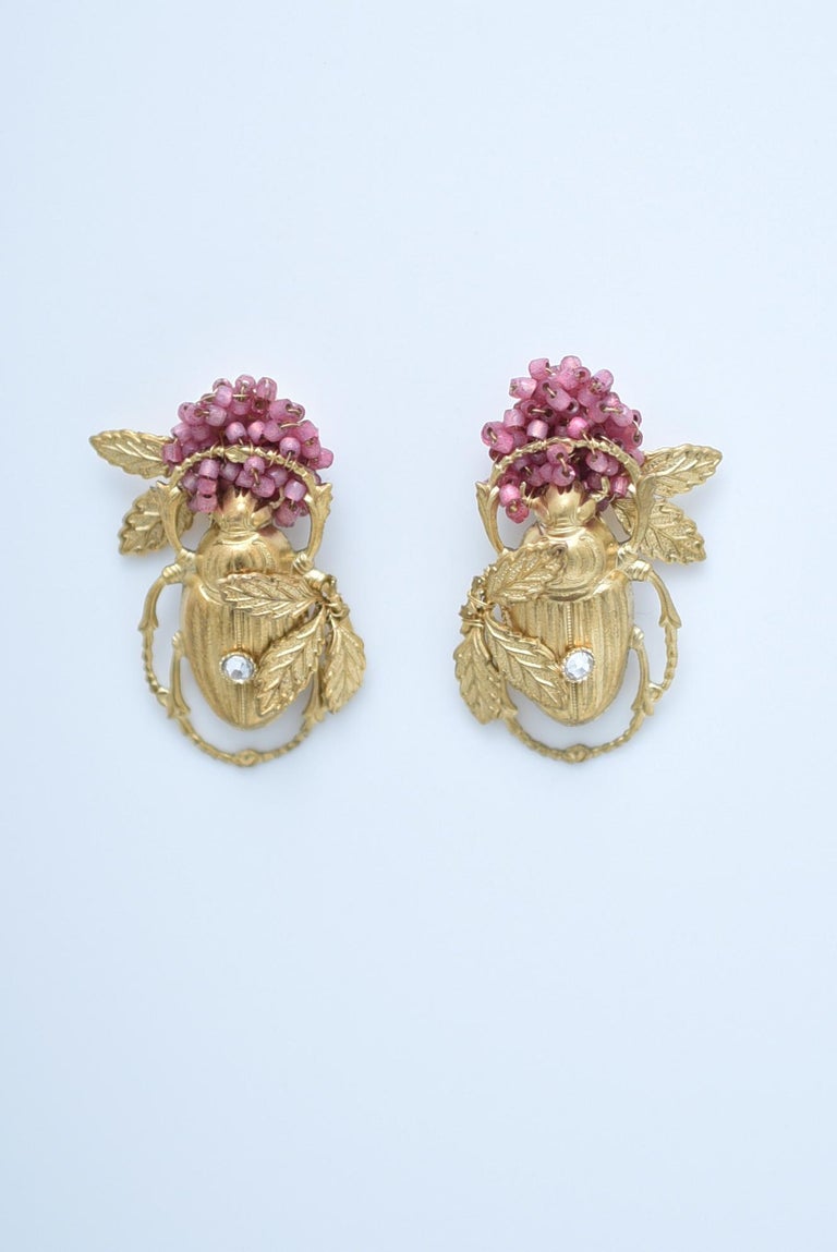 hanamuguri on raspberry earring / vintage jewelry ,1970's vintage parts ...