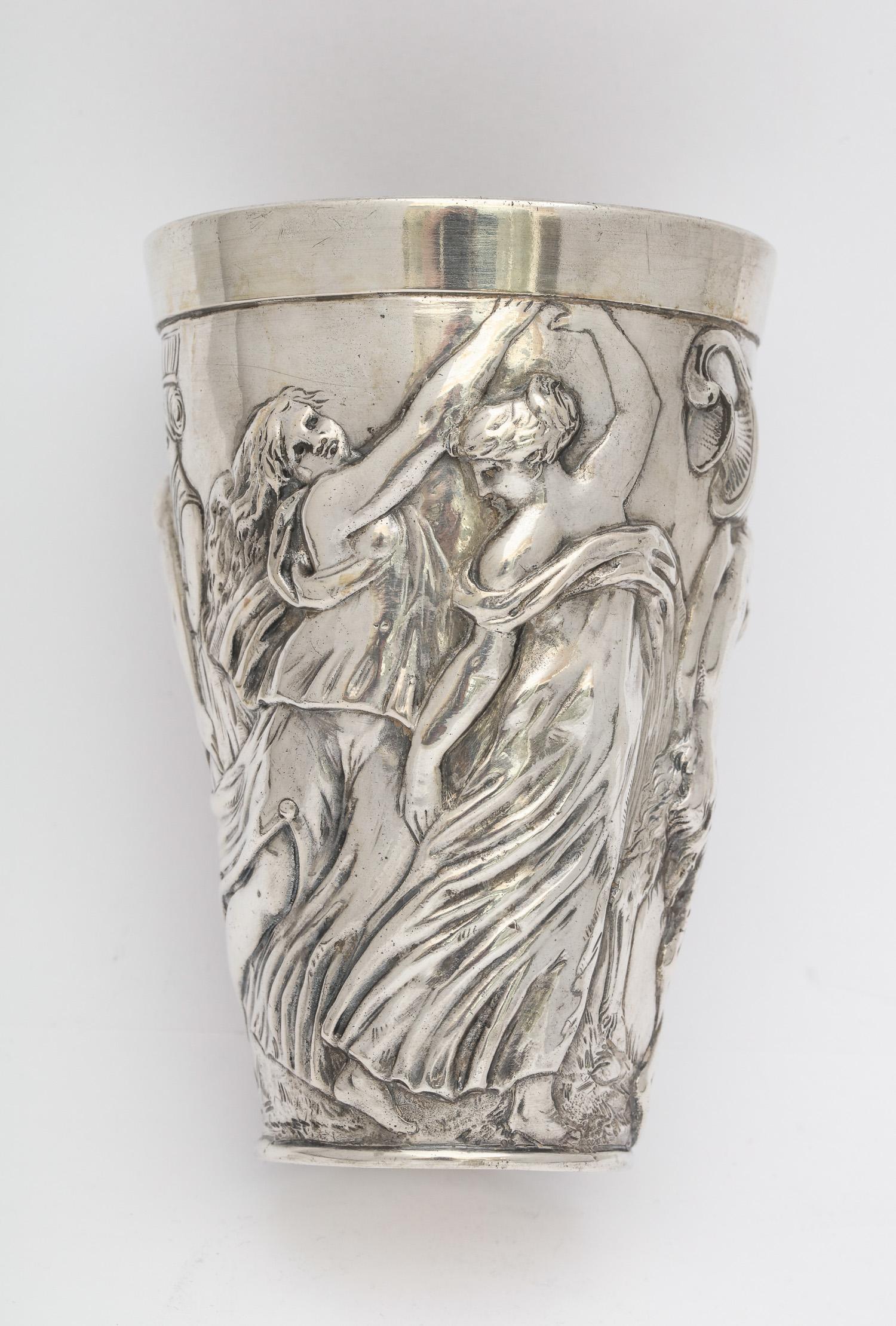Neoclassical Hanau Continental Silver '.800' Beaker Decorated with Bacchanalian Scene