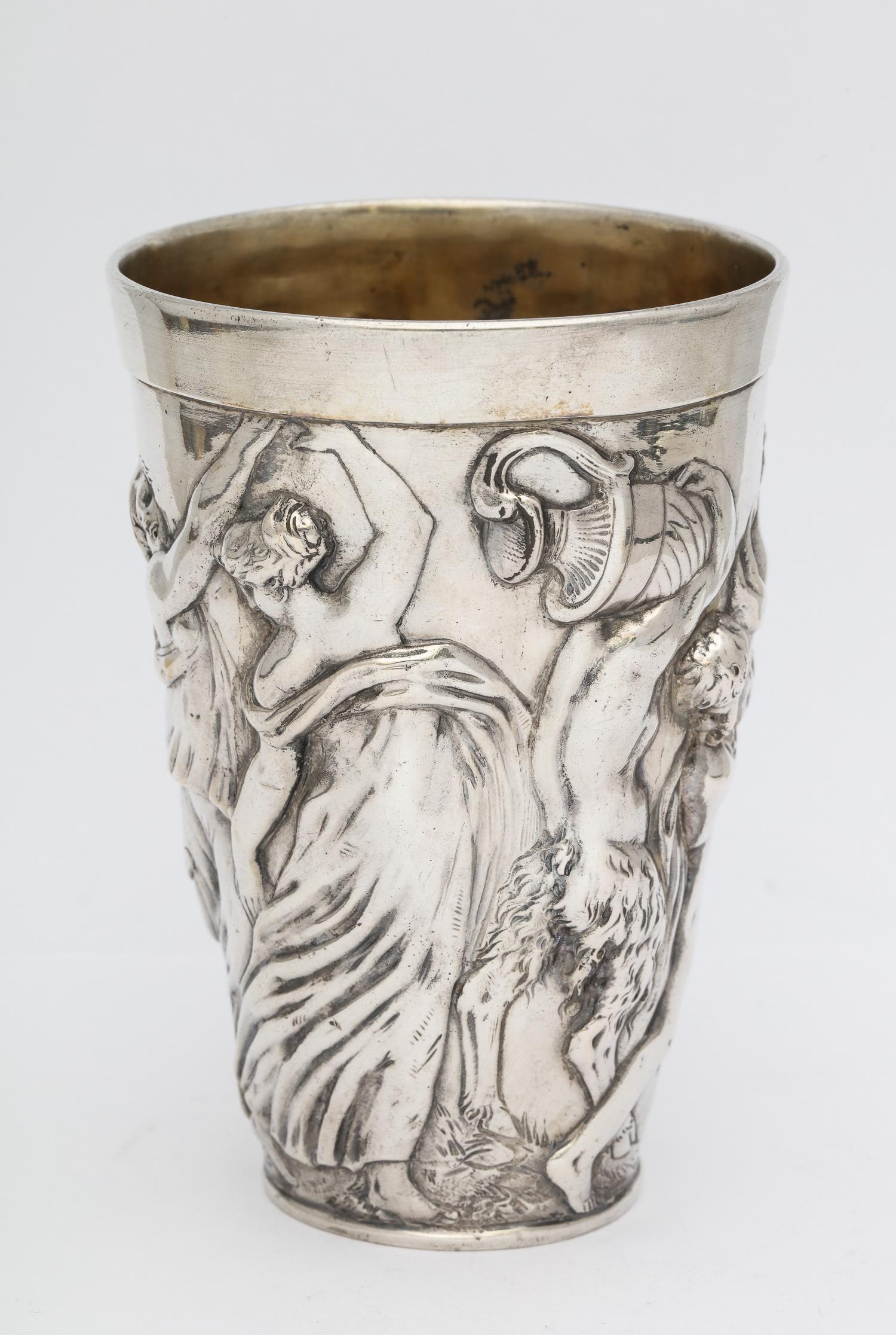 Early 20th Century Hanau Continental Silver '.800' Beaker Decorated with Bacchanalian Scene