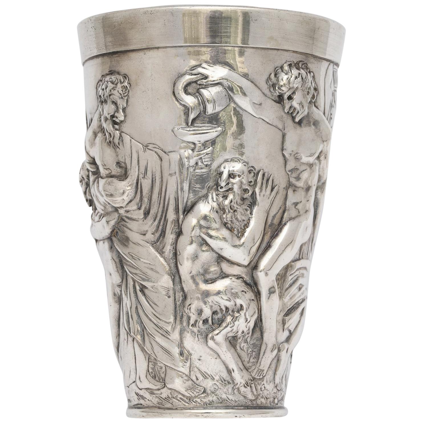 Hanau Continental Silver 
.800
 Beaker Decorated with Bacchanalian Scene