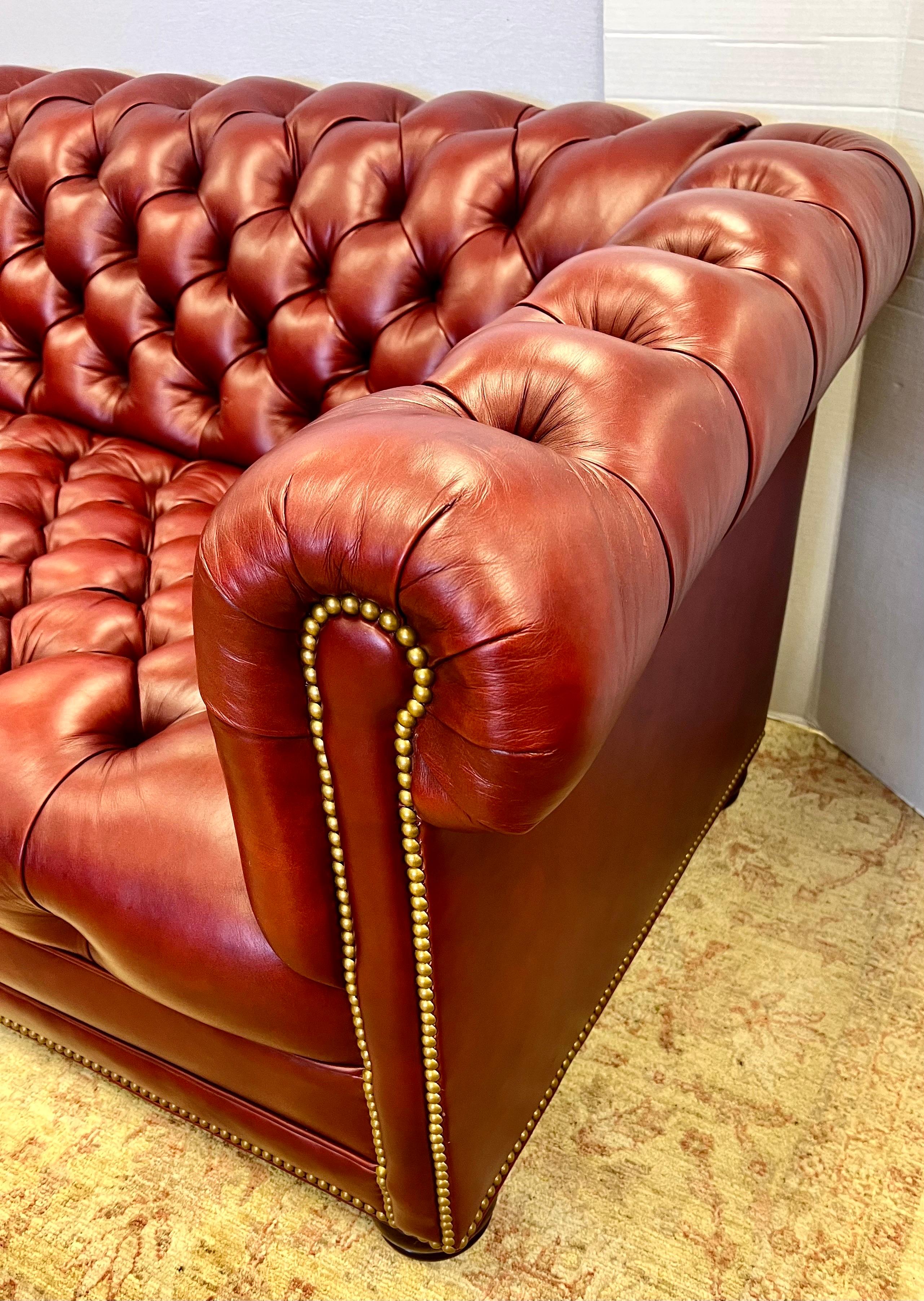 Hancock and Moore Burgundy Tufted Leather Nailhead Chesterfield Sofa Perfect 4