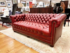 Hancock and Moore Burgundy Tufted Leather Nailhead Chesterfield Sofa Perfect