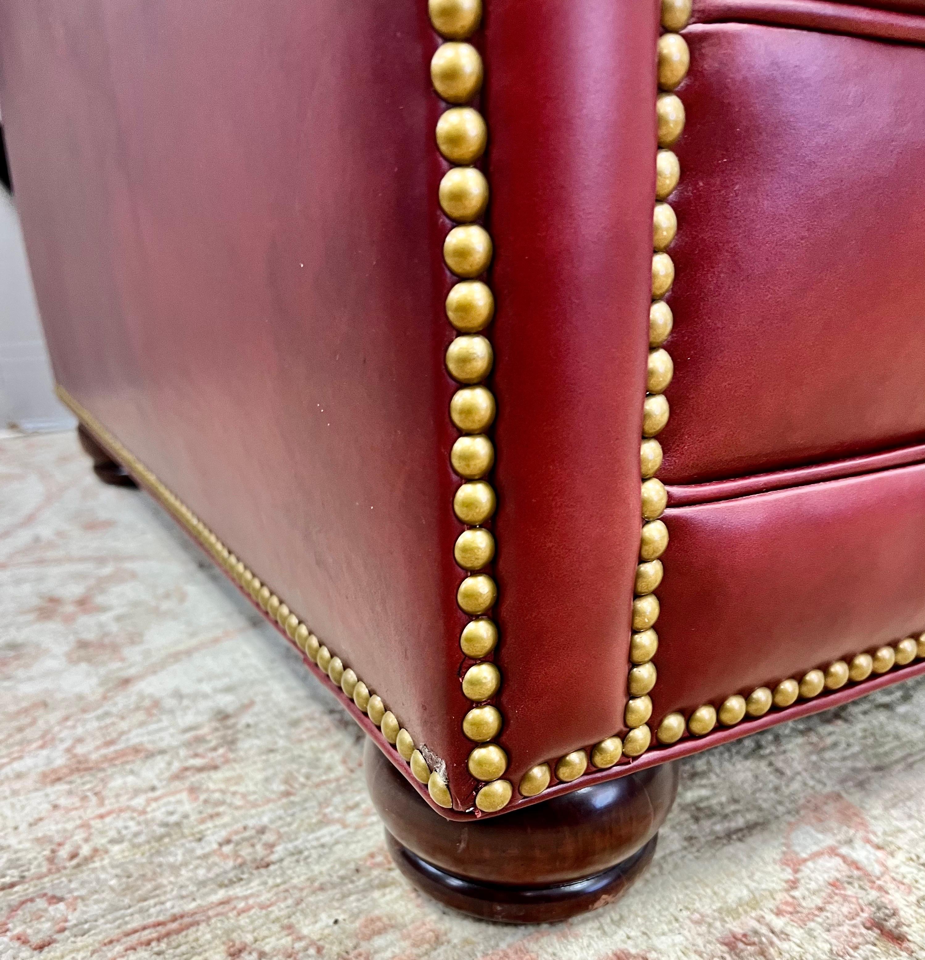Hancock and Moore Burgundy Tufted Leather Nailhead Chesterfield Sofa Perfect 2