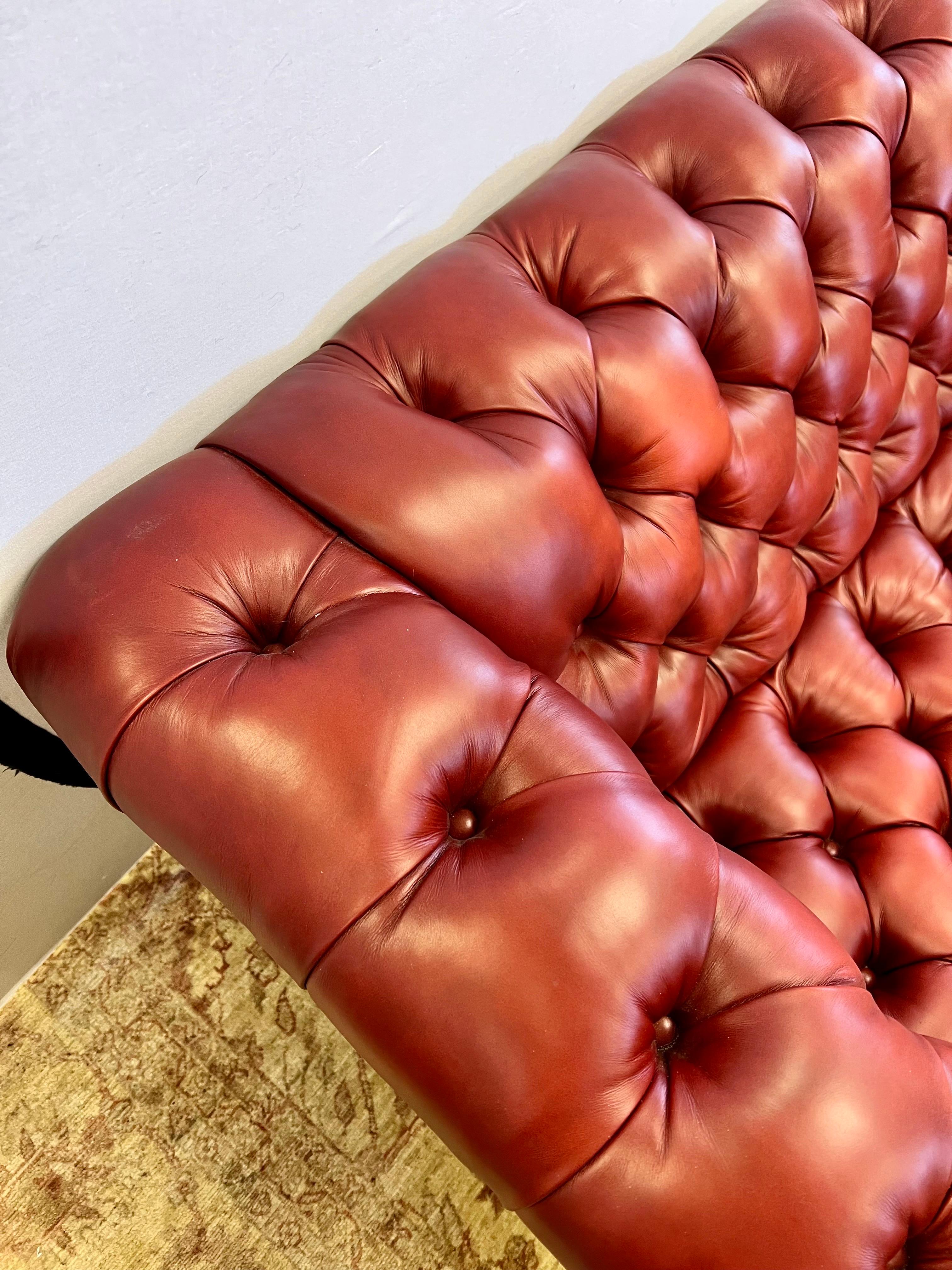 Hancock and Moore Burgundy Tufted Leather Nailhead Chesterfield Sofa Perfect 3
