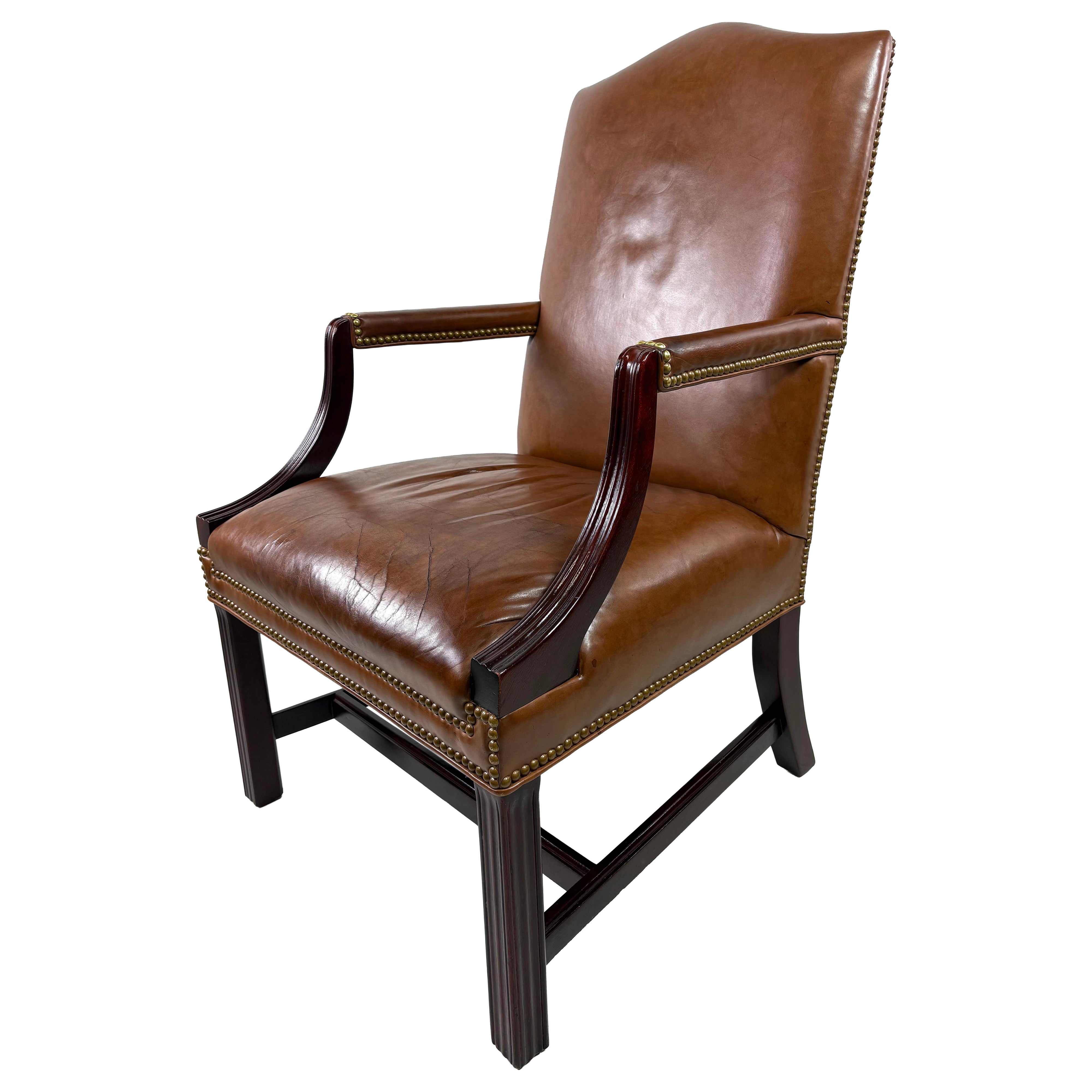 Hancock and Moore classic brown leather armchair For Sale