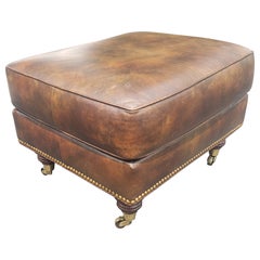 Hancock and Moore Custom Bradley Mahogany and Leather Ottoman on Wheels