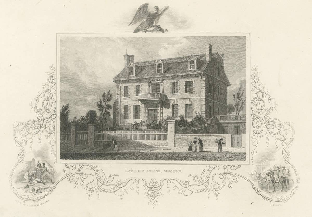 Hancock House Boston - Antique Engraving American Revolution, ca.1830